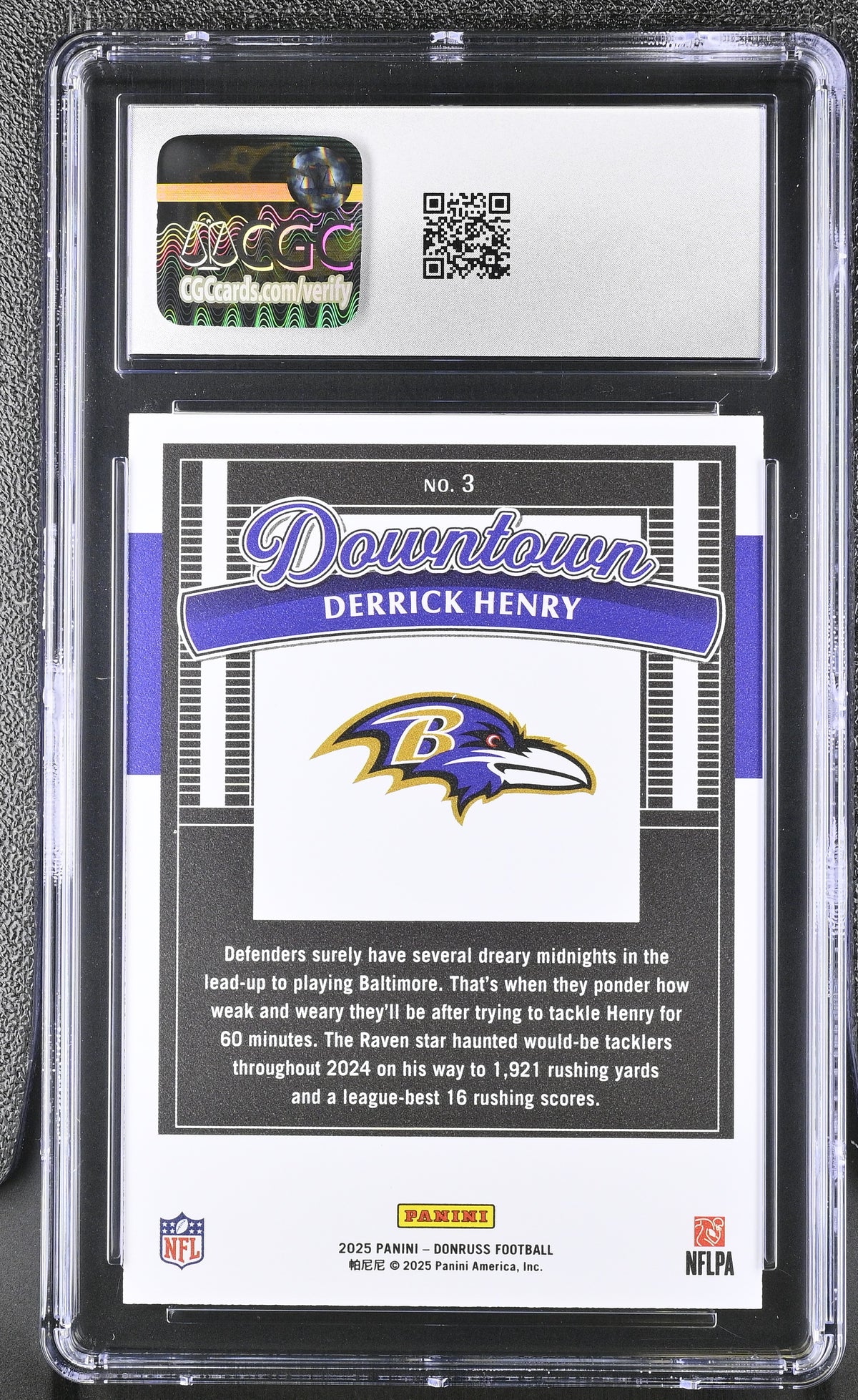 2025 Donruss Derrick Henry Downtown #3 CGC 10 Baltimore Ravens