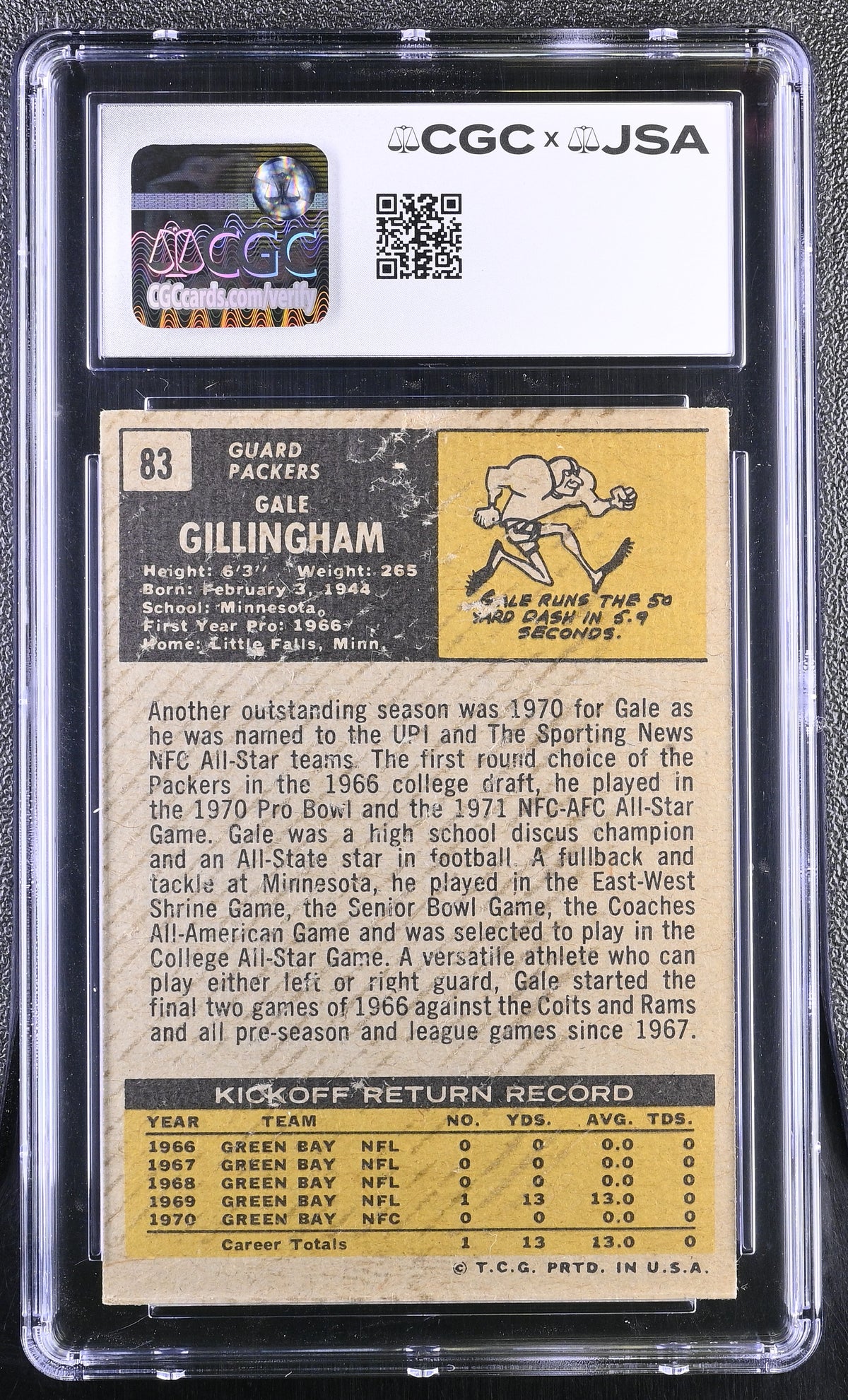 1971 Topps Gale Gillingham Auto Autograph #83 CGC Authentic JSA Packers
