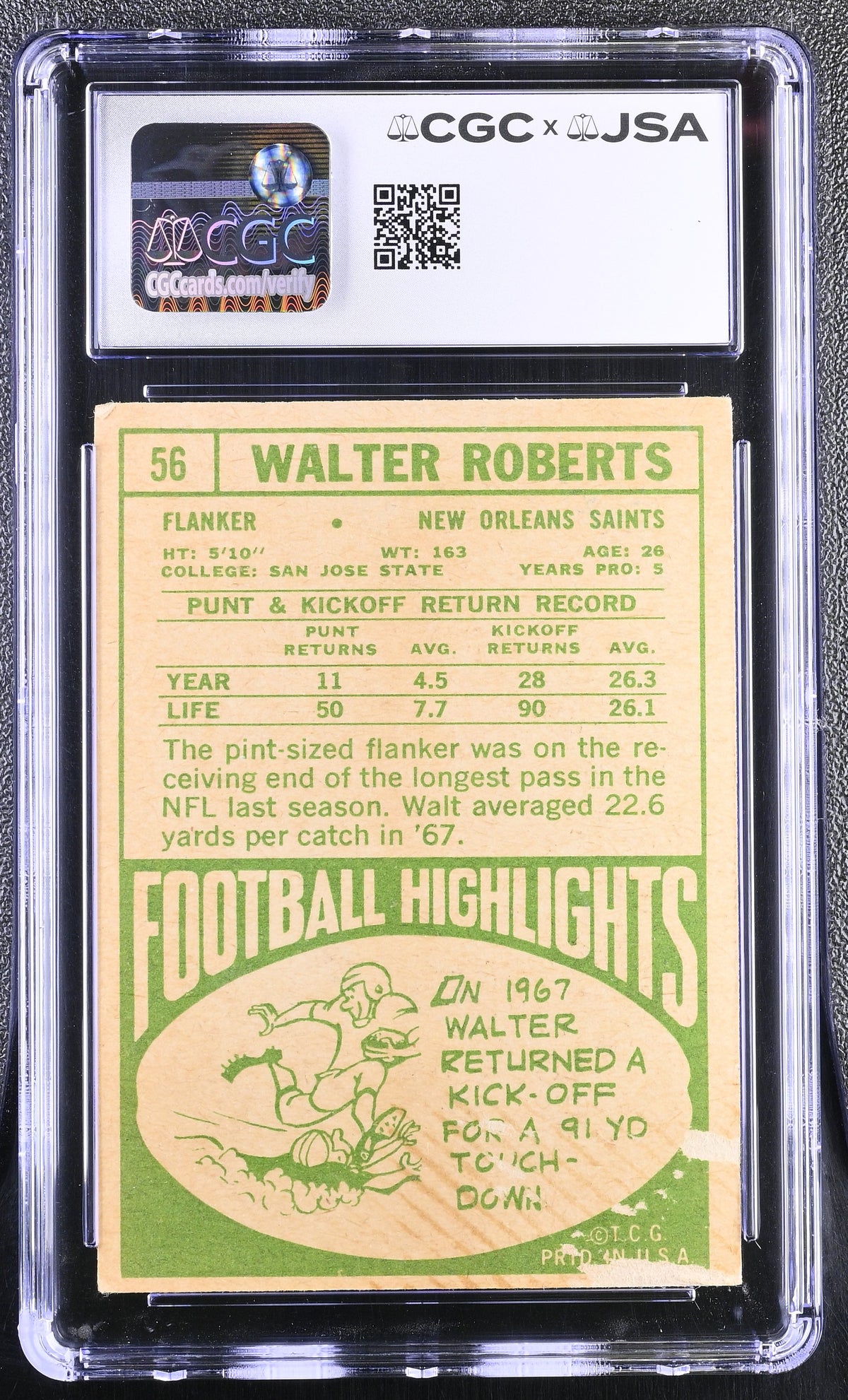 1968 Topps Walter Roberts Auto Autograph #56 CGC Authentic JSA Saints
