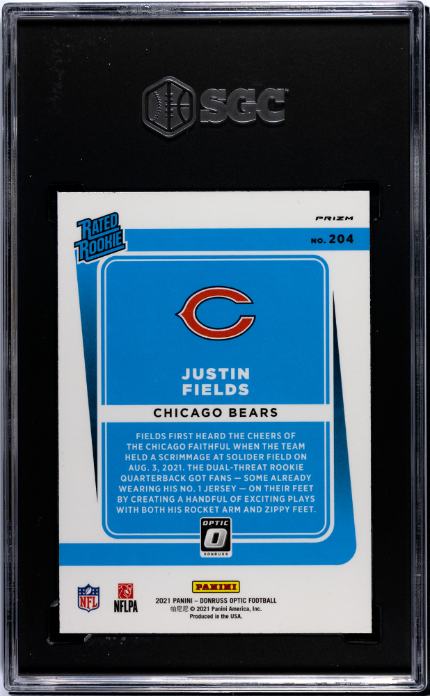 2021 Donruss Optic Justin Fields Pink Prizm Rookie #204 SGC 9 Chicago Bears