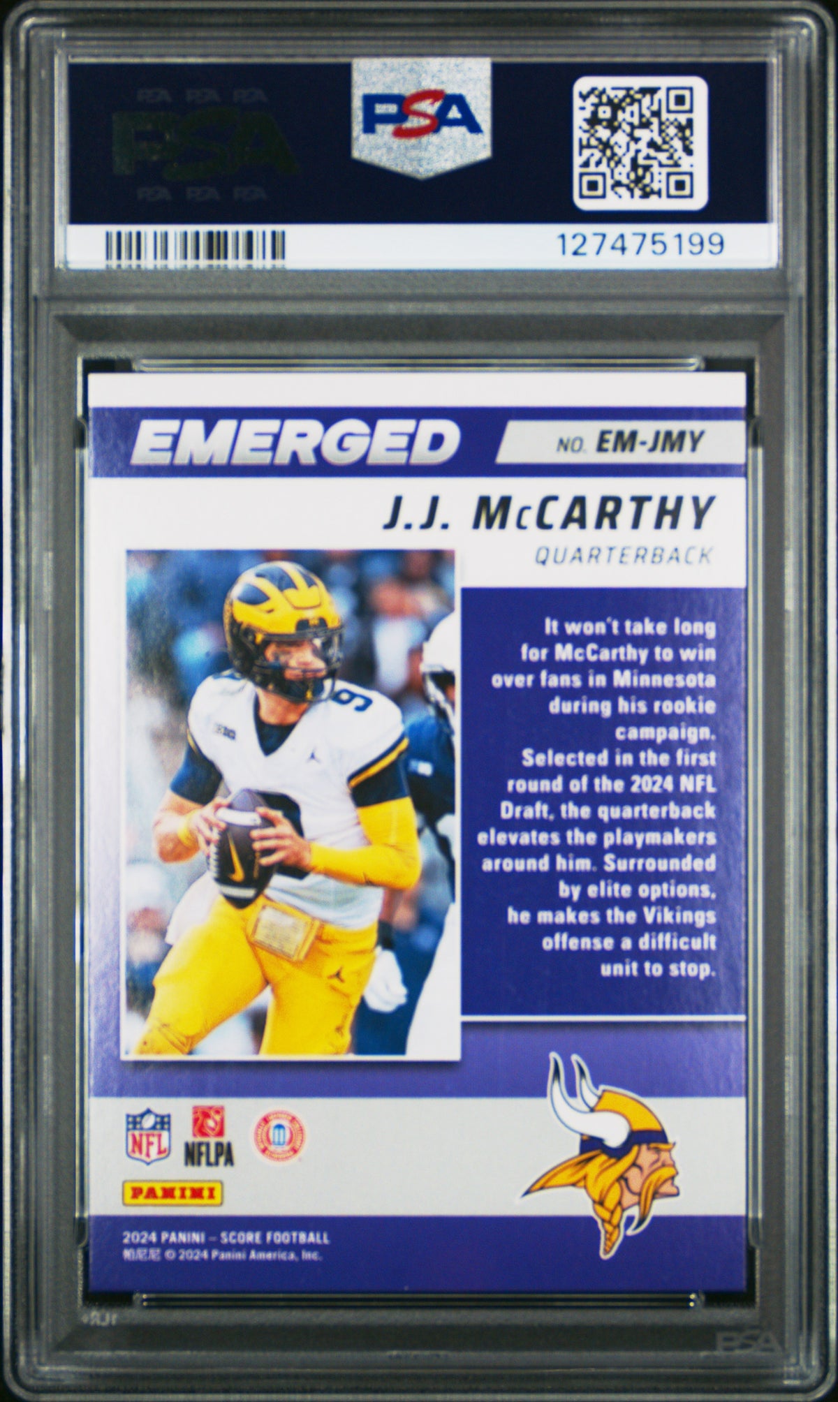 2024 Panini Score Emerged JJ Mccarthy End Zone /6 Rookie #EMJMY PSA 9 Michigan