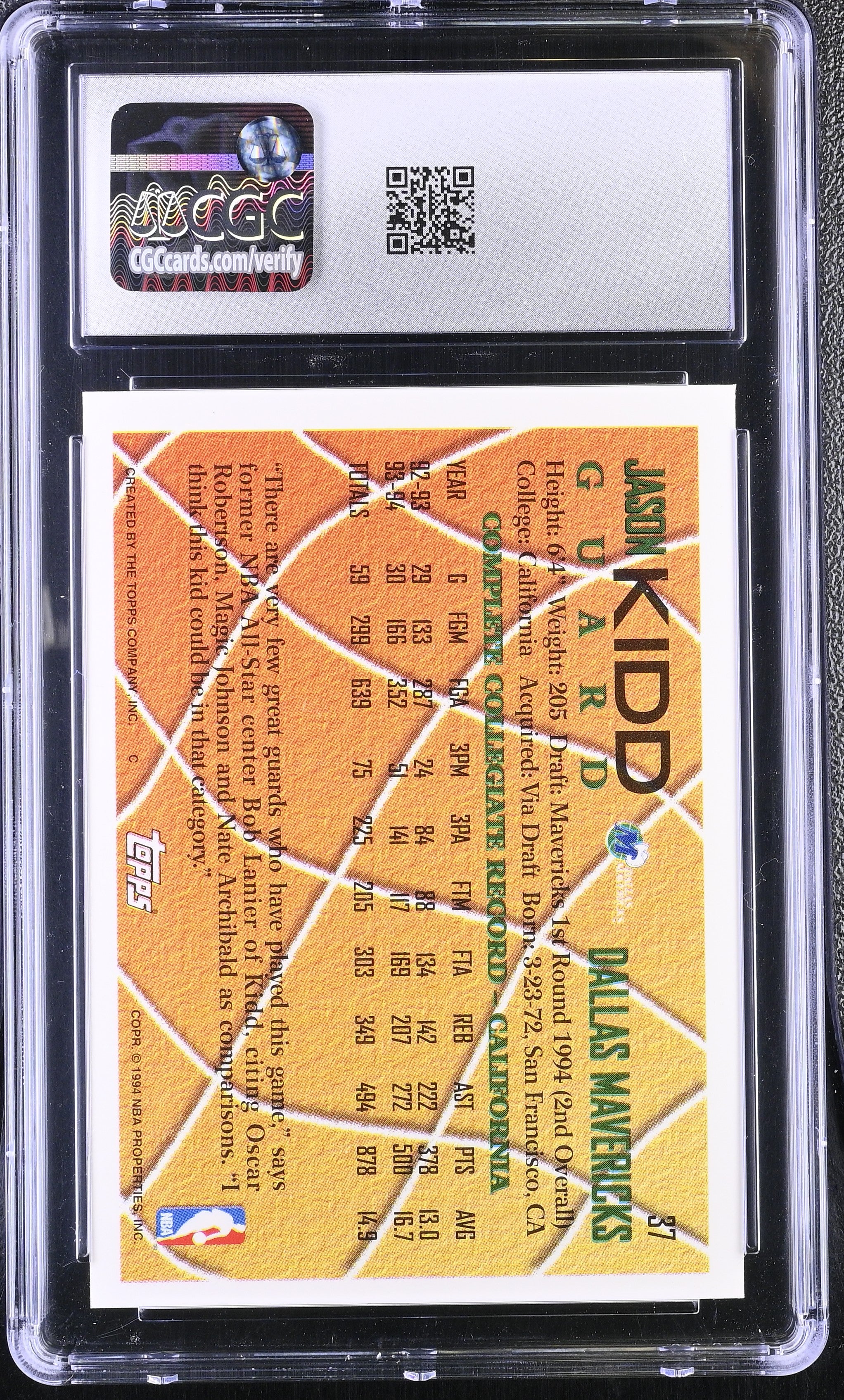 1994-95 Topps Jason Kidd #37 CGC 7.5