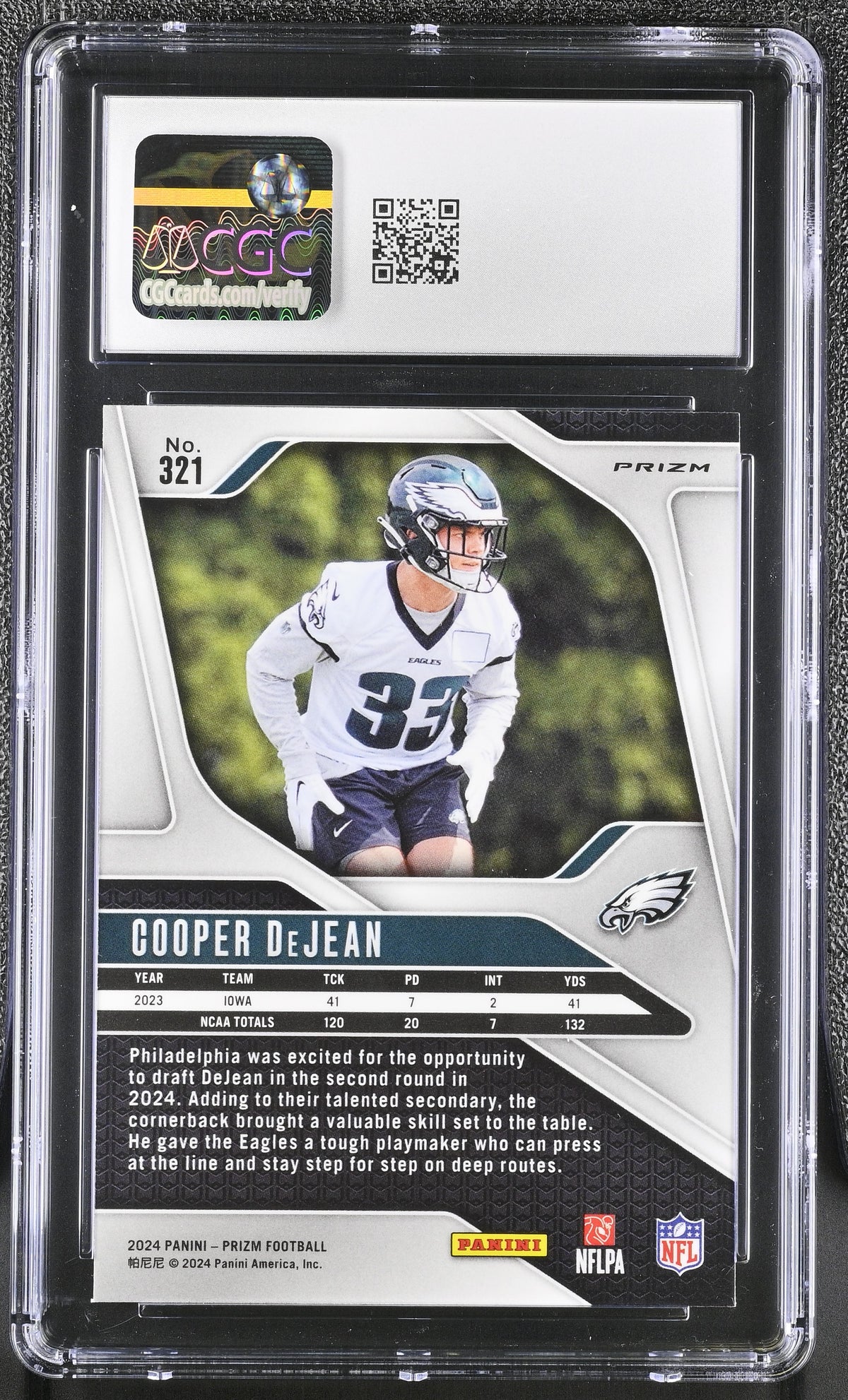 2024 Panini Prizm Cooper DeJean Pink Rookie #321 CGC 9 Philadelphia Eagles