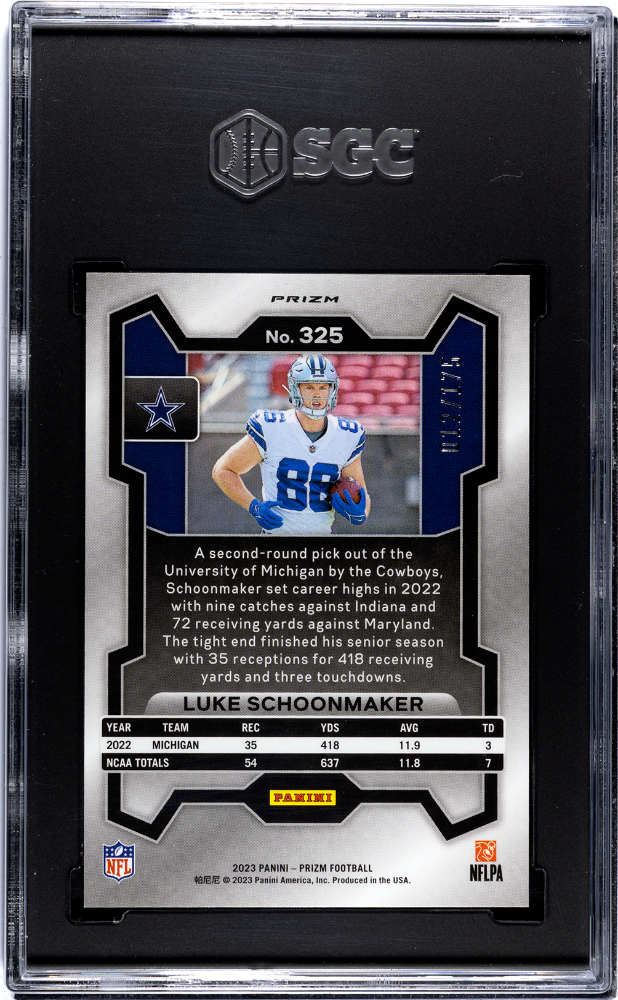 2023 Panini Prizm Luke Schoonmaker Hyper /175 Rookie #325 SGC 9.5 Dallas Cowboys