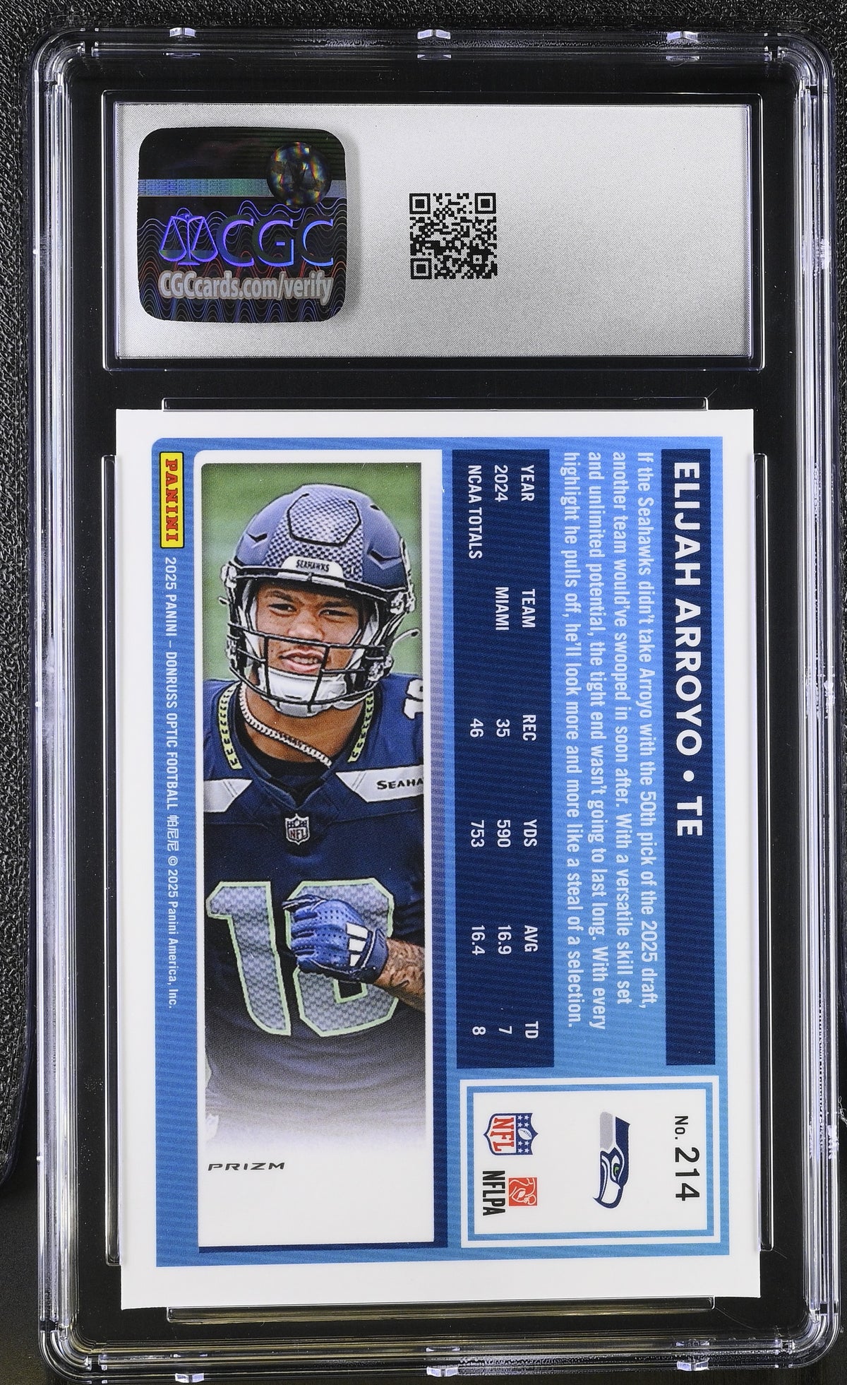 2025 Donruss Optic Elijah Arroyo Blue Scope #214 CGC 9.5 seahawks
