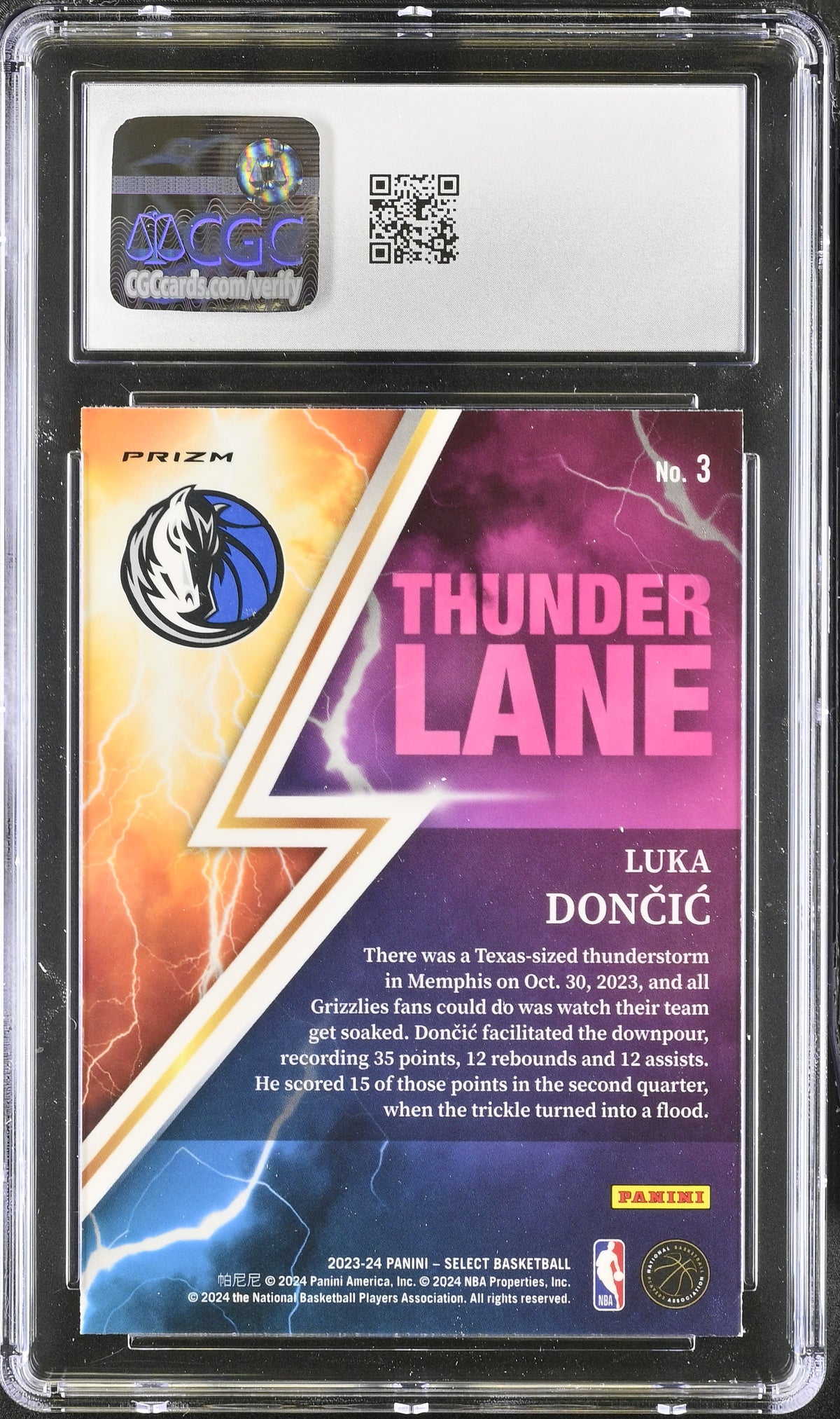 2023-24 Panini Select Luka Doncic Green Thunder Lane #3 CGC 10 Dallas Mavericks
