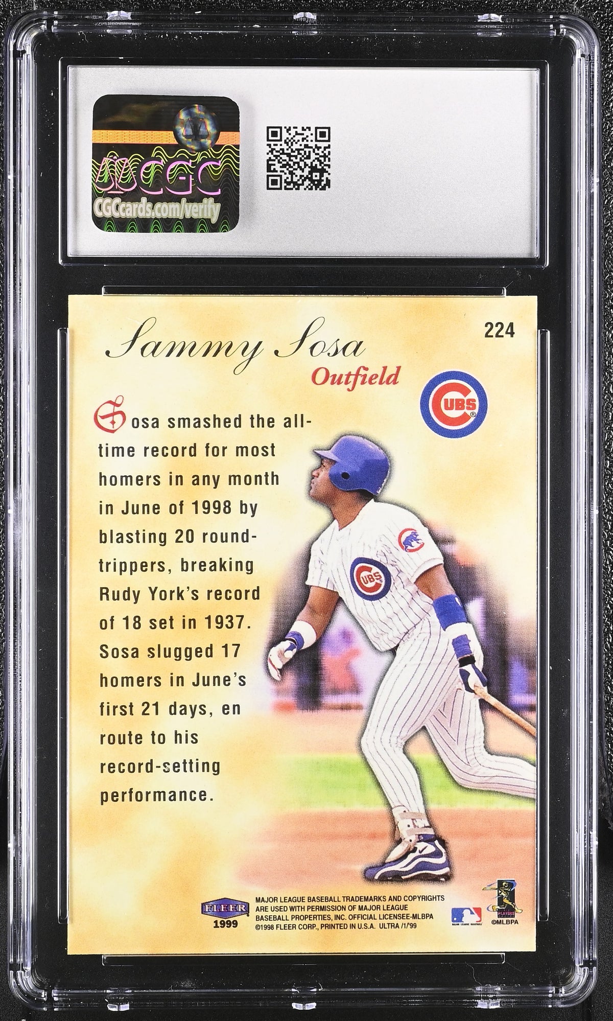 1999 Fleer Ultra Sammy Sosa #224 CGC 9.5 Chicago Cubs