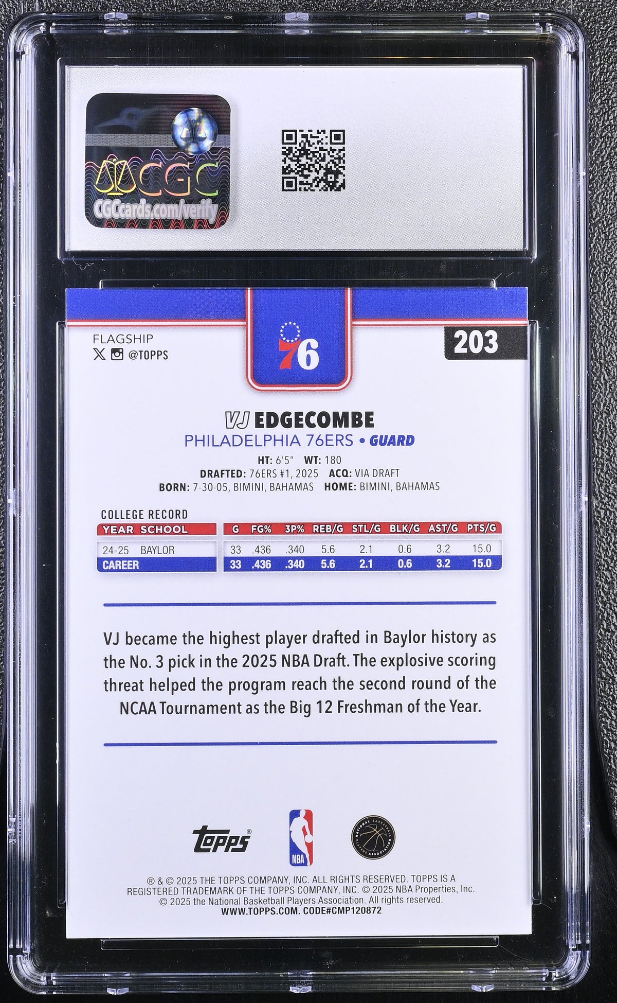 2025-26 Topps VJ Edgecombe #203 CGC 10