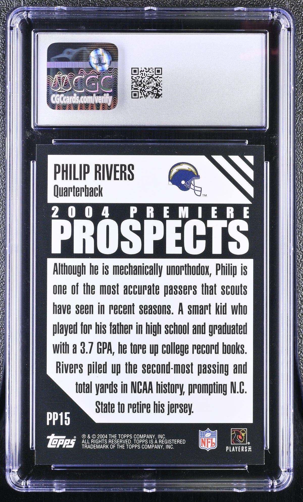 2004 Topps Philip Rivers Rookie Premiere Prospects #PP15 CGC 10 Chargers