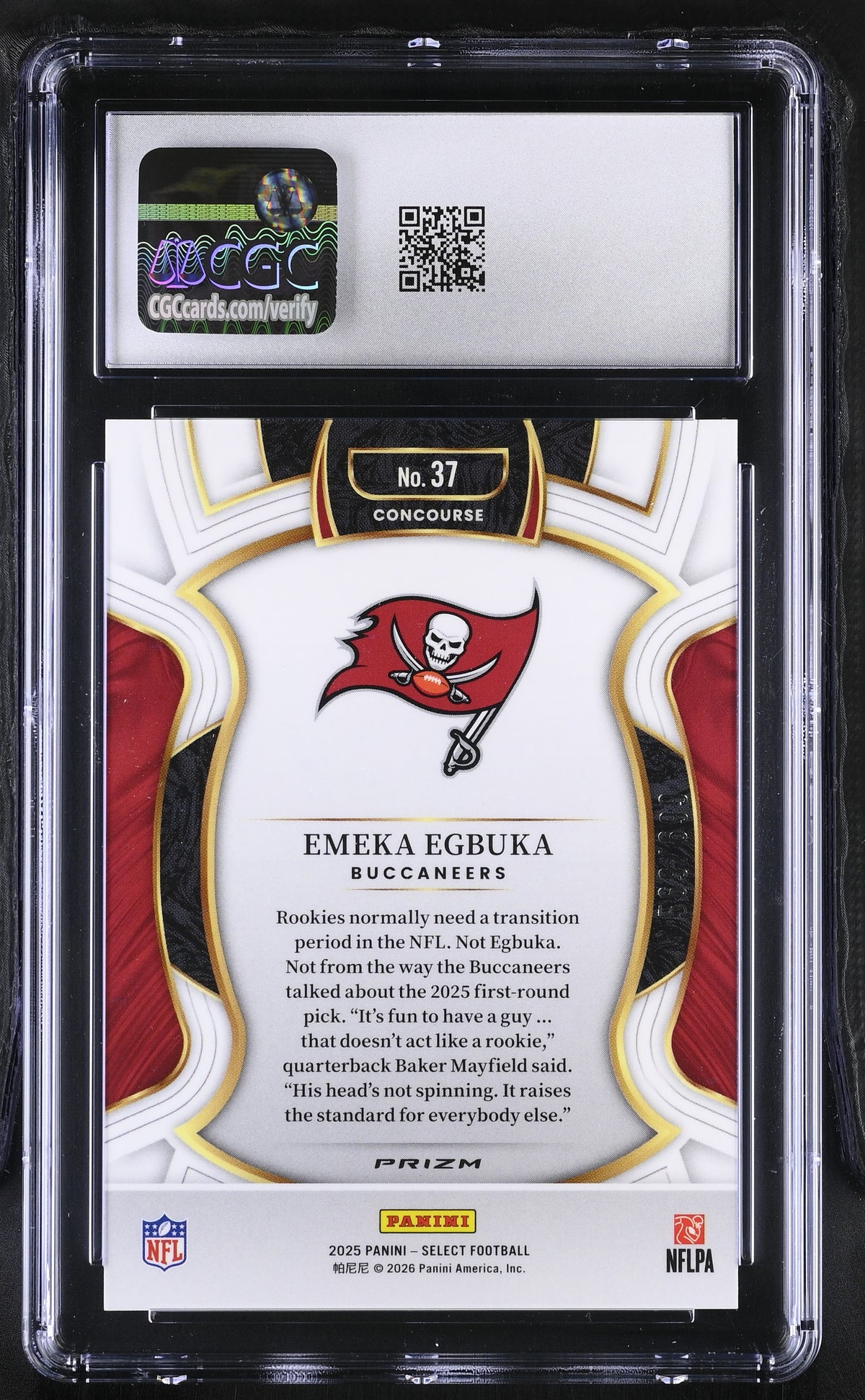 2025 Panini Select Emeka Egbuka Purple Shock /699 Rookie #37 CGC 9 Buccaneers