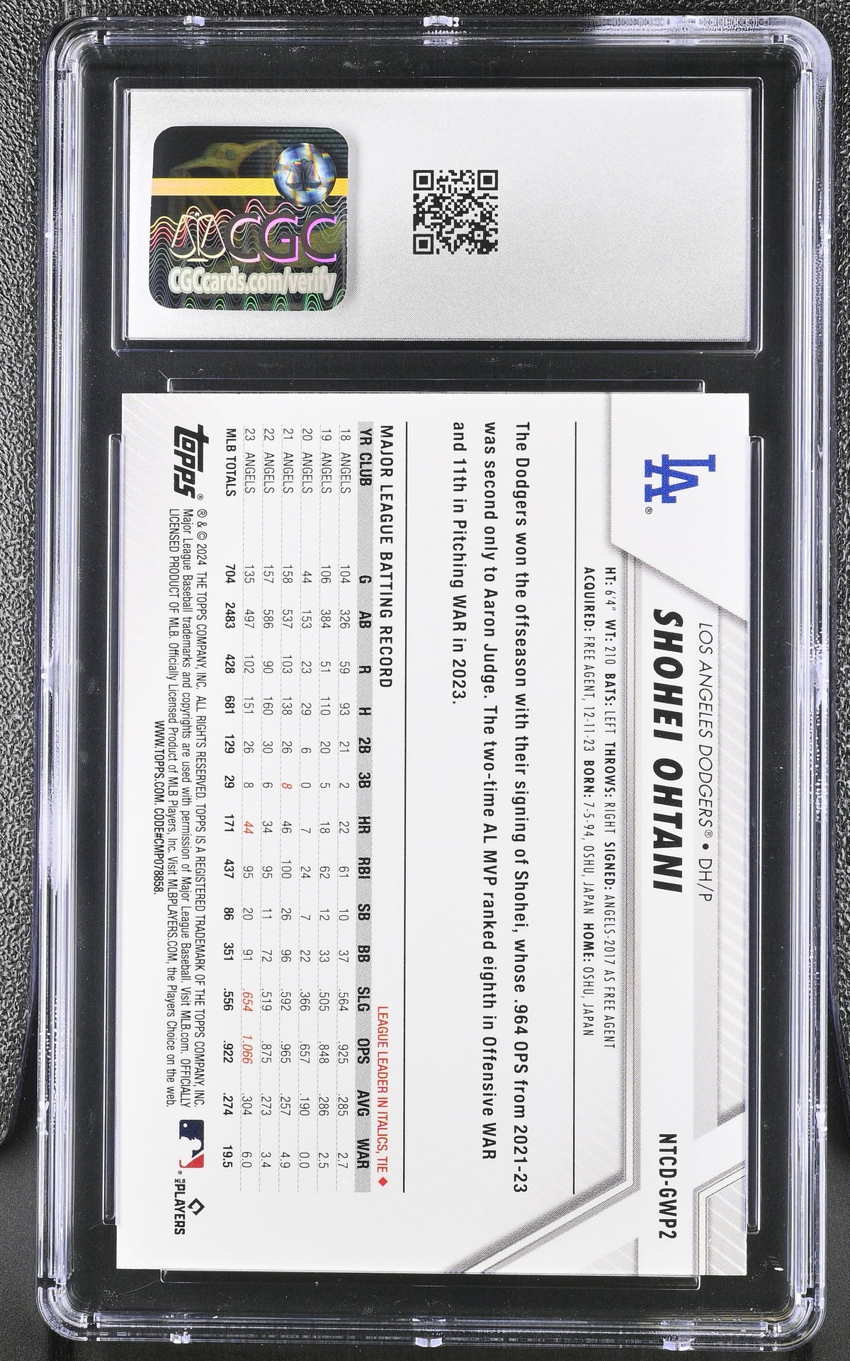 2024 Topps National Trading Card Day Shohei Ohtani #NTCD-GWP2 CGC 10 Dodgers