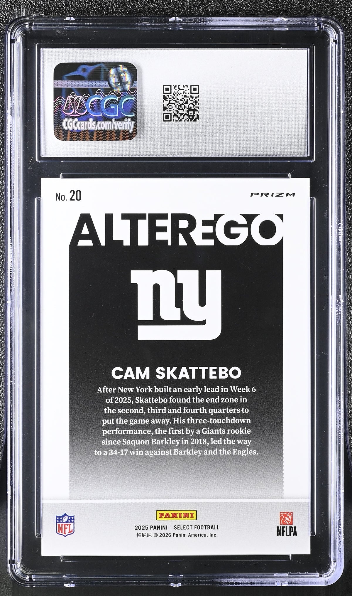 2025 Panini Select Cam Skattebo Rookie Alter Ego #20 CGC 9 New York Giants