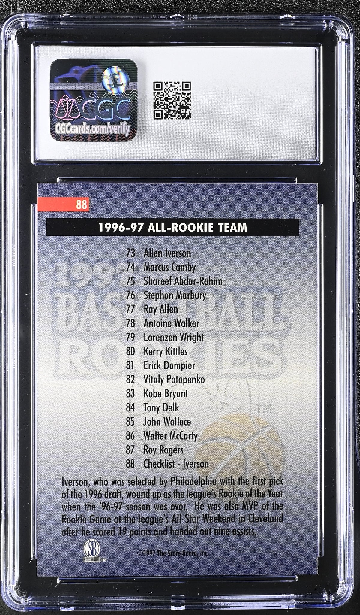 1997 Score Board Rookies Allen Iverson Rookie #88 CGC 9.5 Philadelphia 76ers