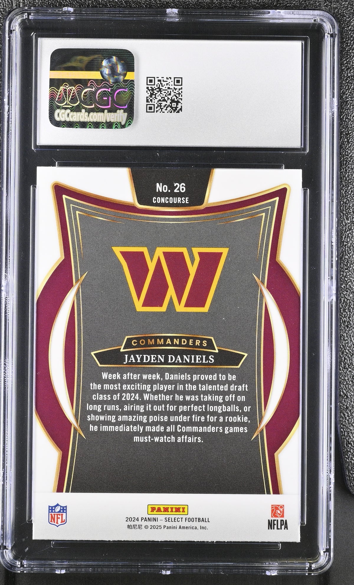 2024 Panini Select Jayden Daniels Rookie #26 CGC 10 Washington Commanders