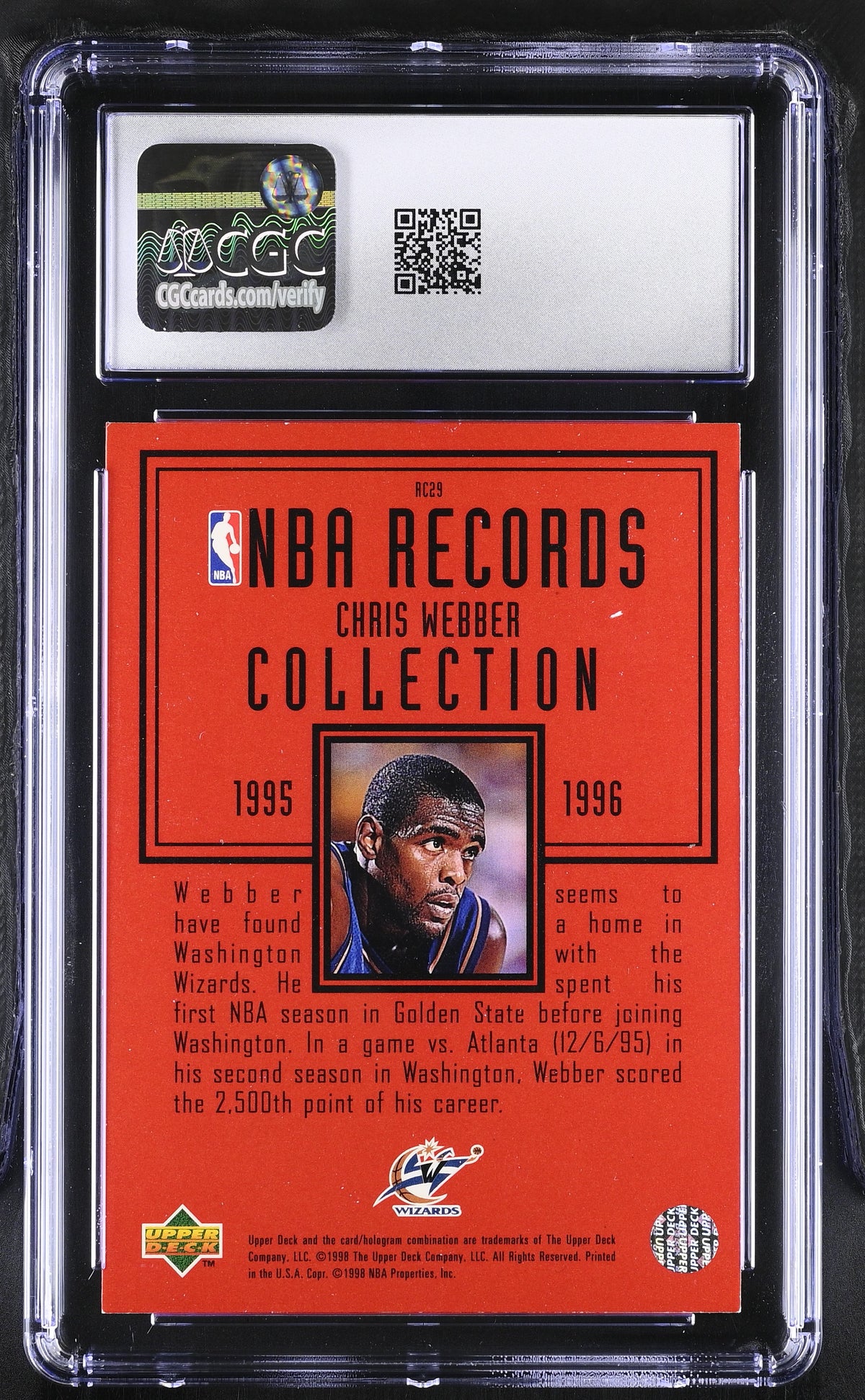 1997-98 Upper Deck Chris Webber NBA Records Collection #RC29 CGC 8.5 Wizards
