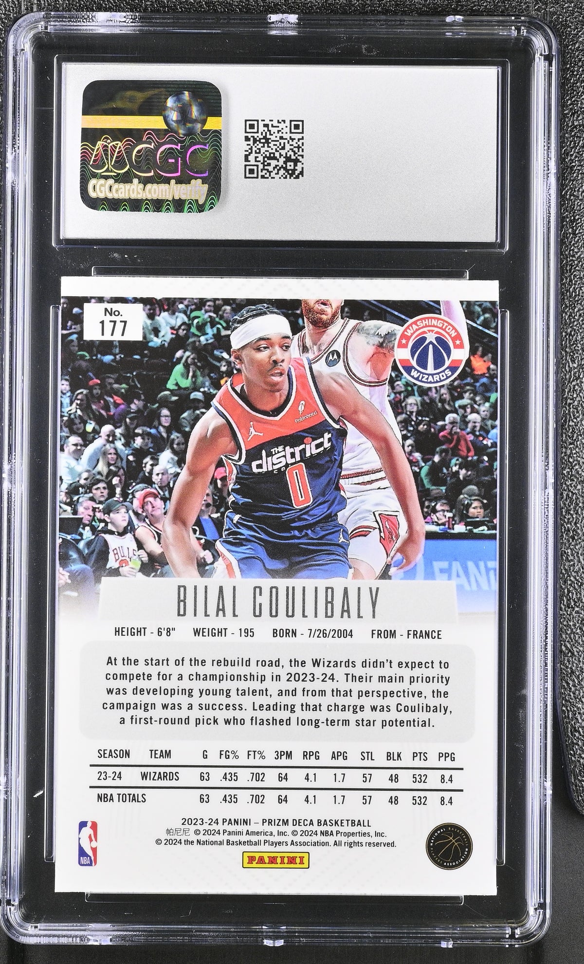 2023-24 Panini Prizm Deca Bilal Coulibaly Rookie #177 CGC 10 Washington Wizards
