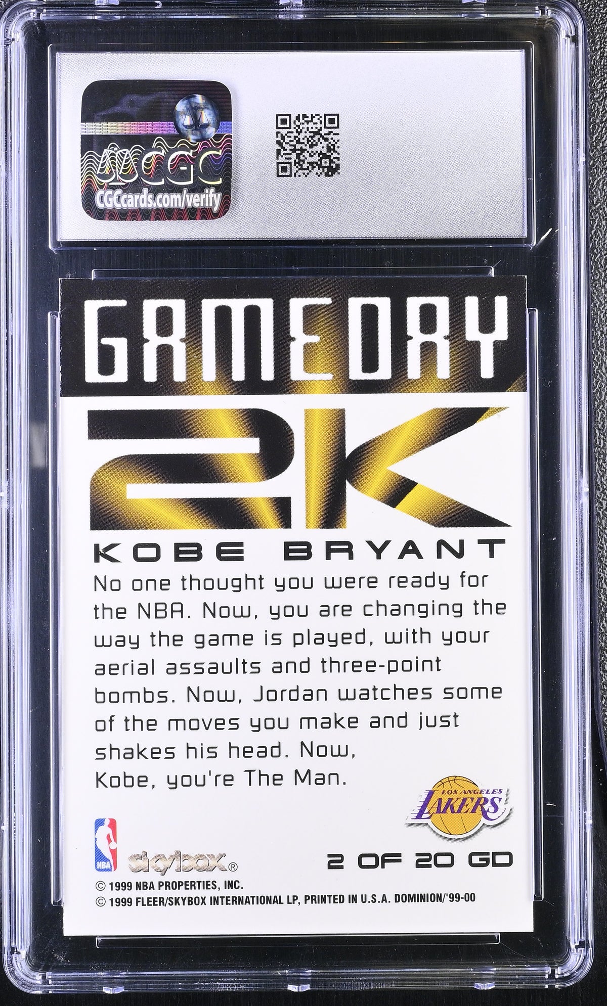 1999-00 Skybox Dominion Kobe Bryant Game Day 2K #2GD CGC 9 Los Angeles Lakers