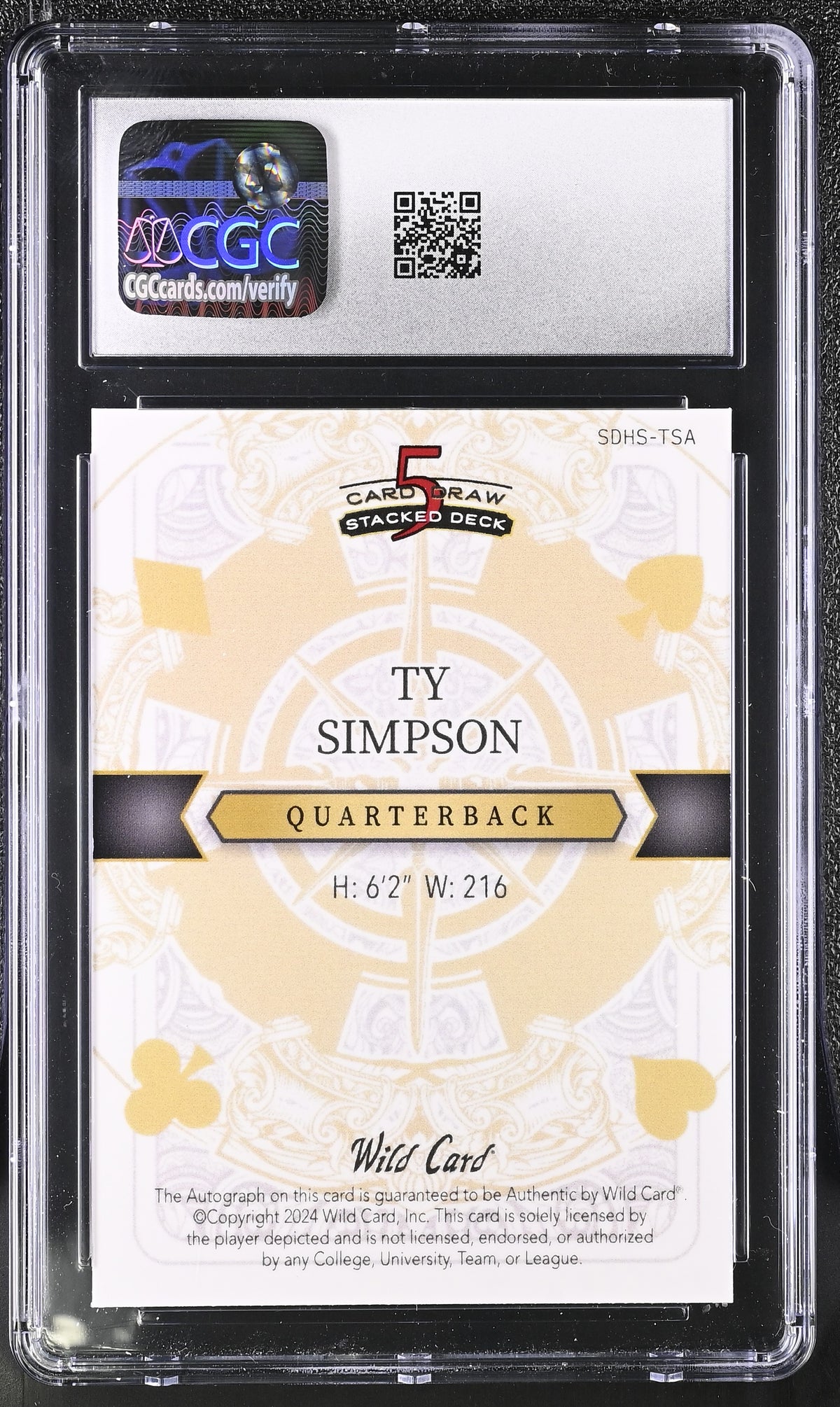 2024 Wild Card 5 Card Draw Ty Simpson Red /2 Rookie Auto SDHS-TSA CGC 10 Alabama