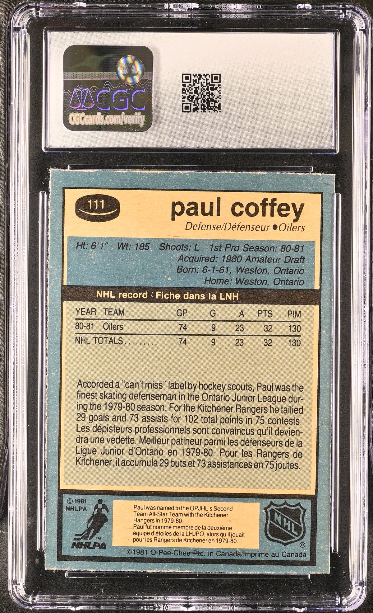 1981-82 O-Pee-Chee Paul Coffey #111 CGC 4.5 Edmonton Oilers