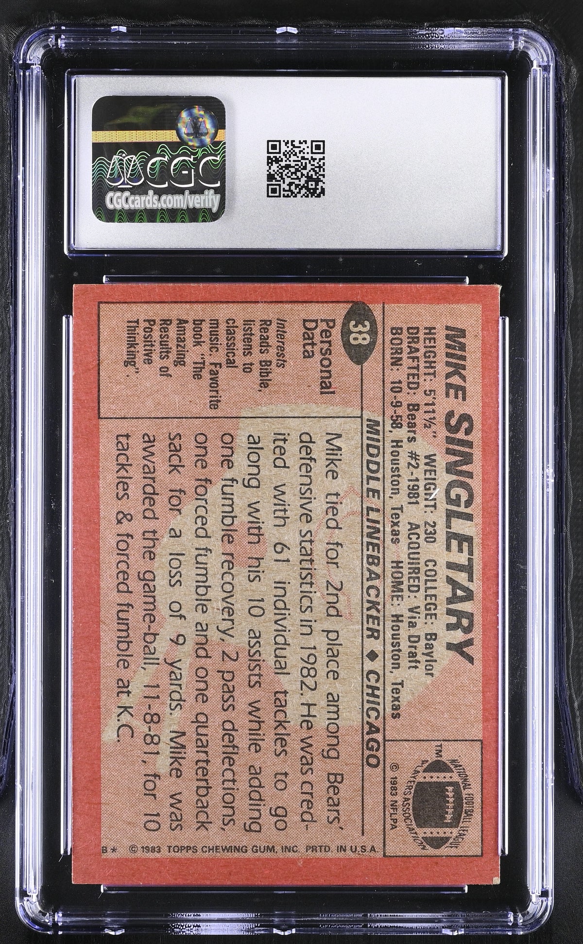 1983 Topps Mike Singletary #38 CGC 7