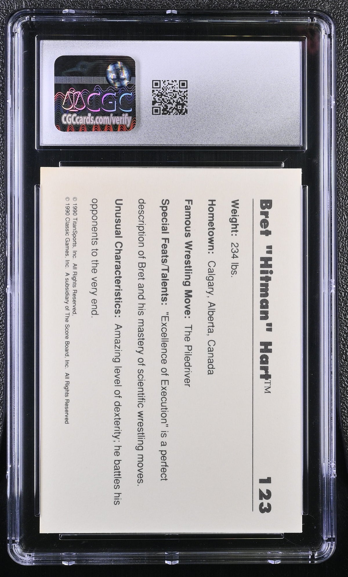 1990 Classic WWF Bret "Hitman" Hart #123 CGC 9.5