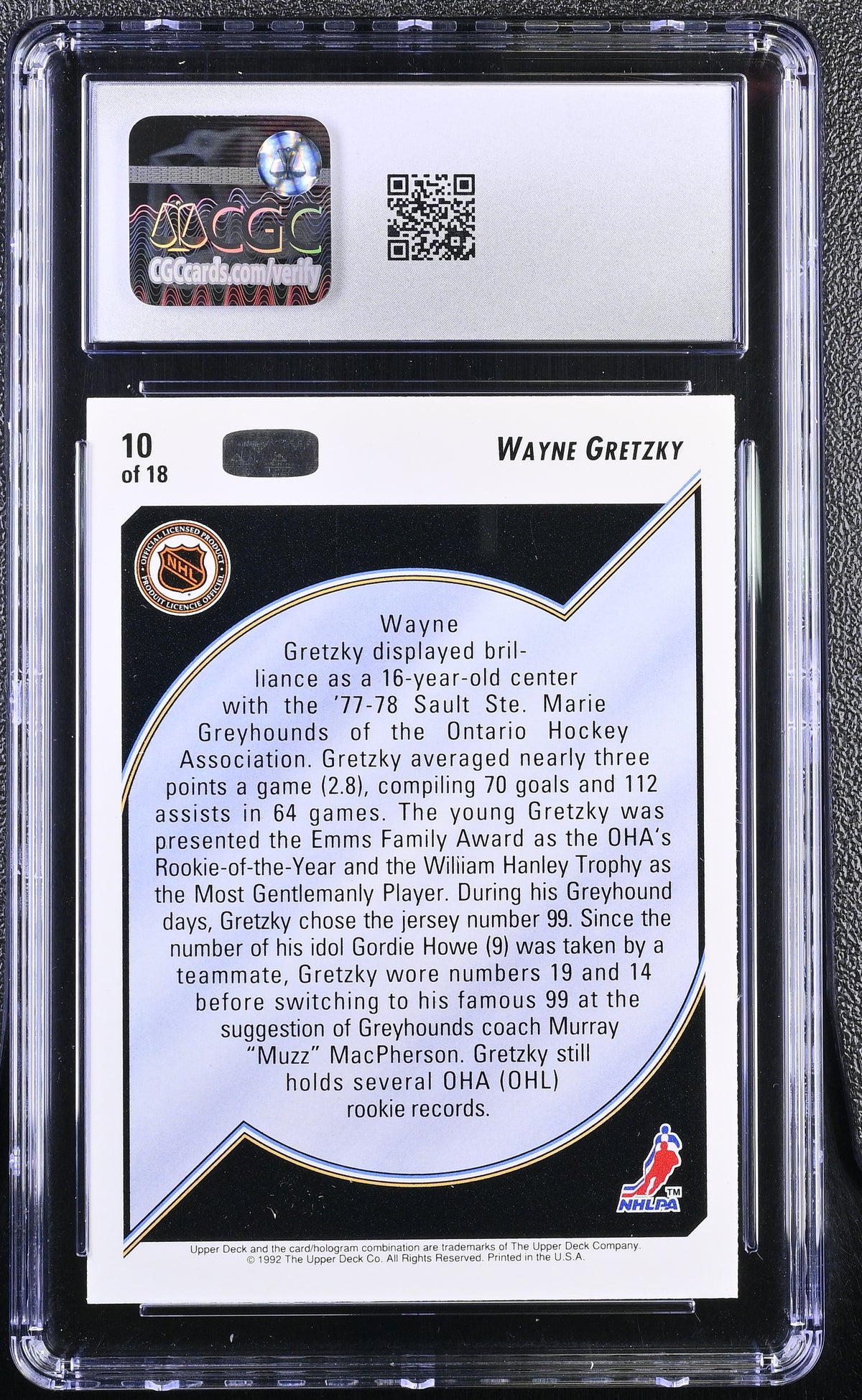 1992-93 Upper Deck Wayne Gretzky Wayne Gretzky Heroes #10 CGC 10 Edmonton Oilers