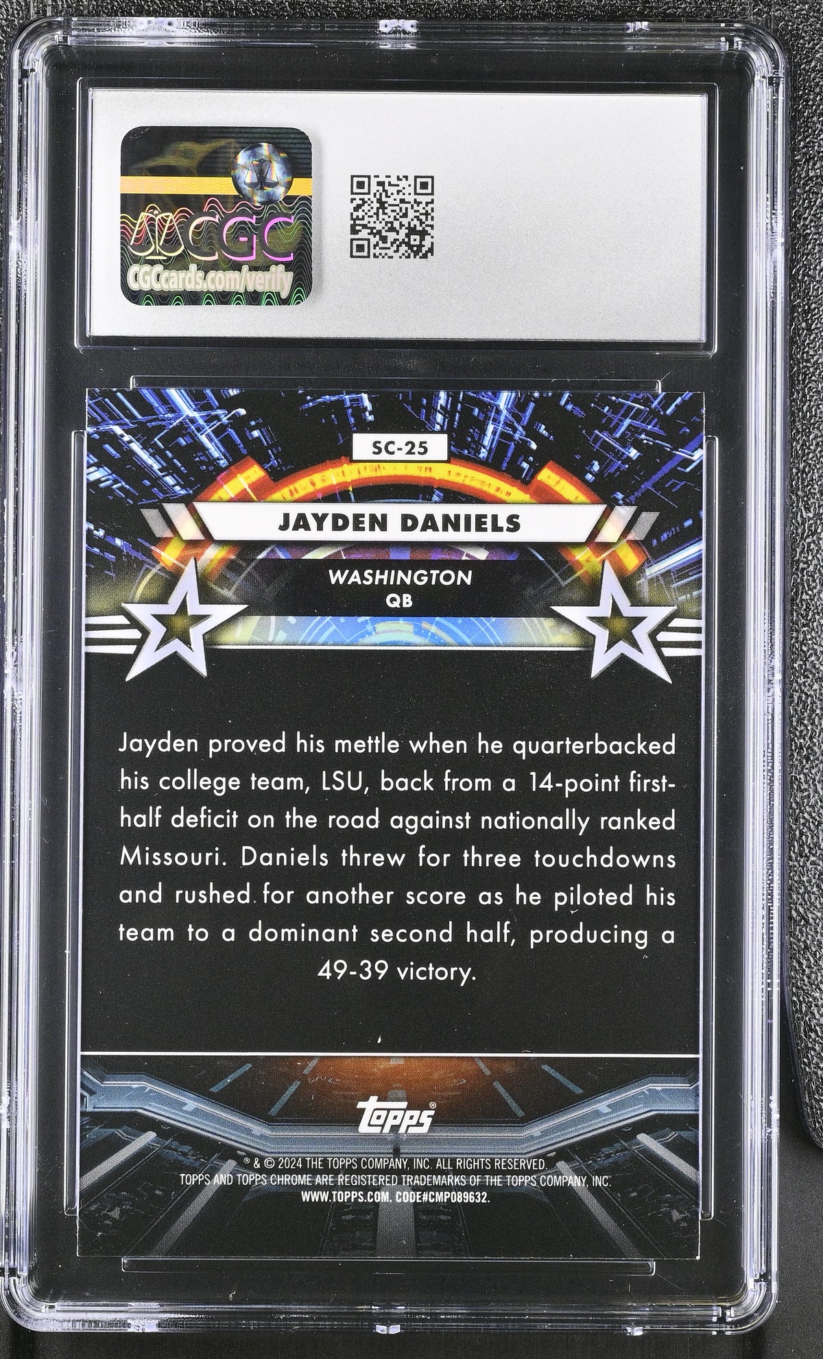 2024 Topps Cosmic Chrome Jayden Daniels Rookie Star Command 25 CGC 10 Commanders