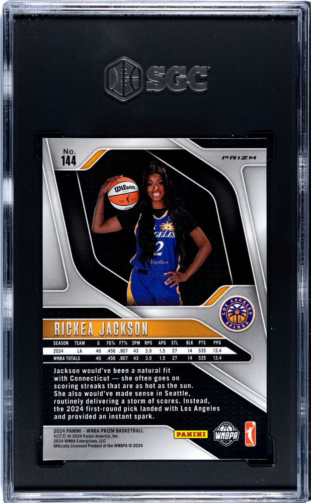 2024 Panini Prizm Wnba Rickea Jackson Orange Velocity Rookie #144 SGC 9.5 Sparks