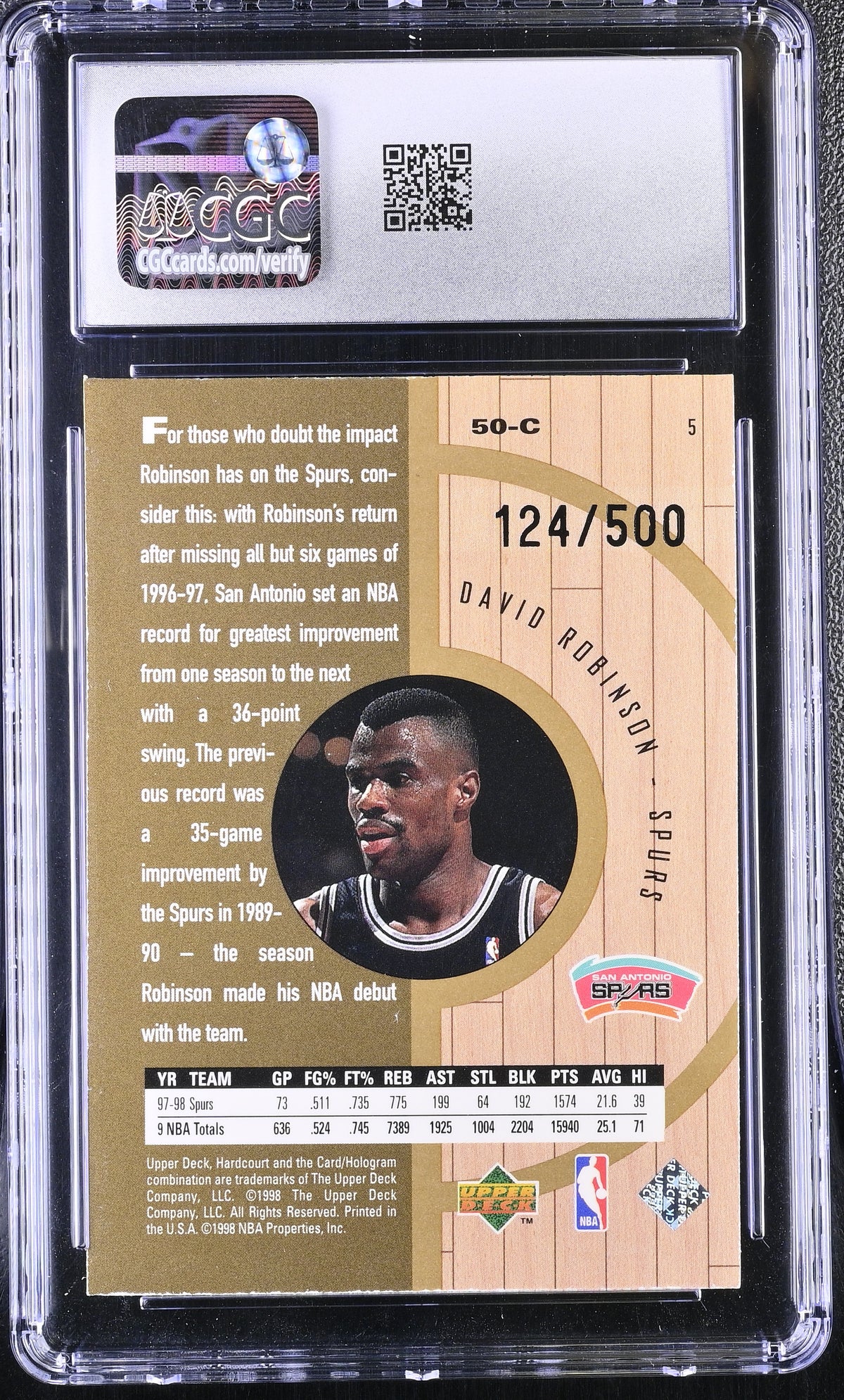 1998-99 Upper Deck Hardcourt David Robinson Home Court Advantage /500 CGC 8.5