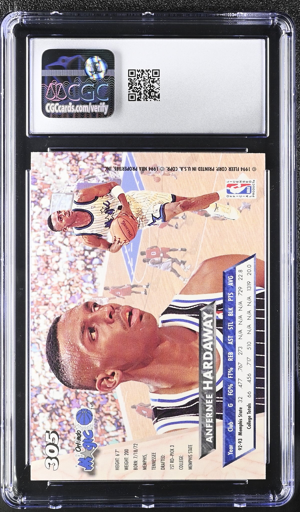 1993-94 Fleer Ultra Anfernee Hardaway Rookie #305 CGC 9.5 Orlando Magic