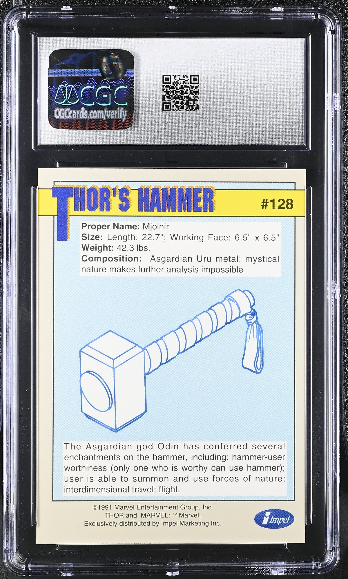 1991 Impel Marvel Universe Series II Thor's Hammer #128 Weapons CGC 9.5