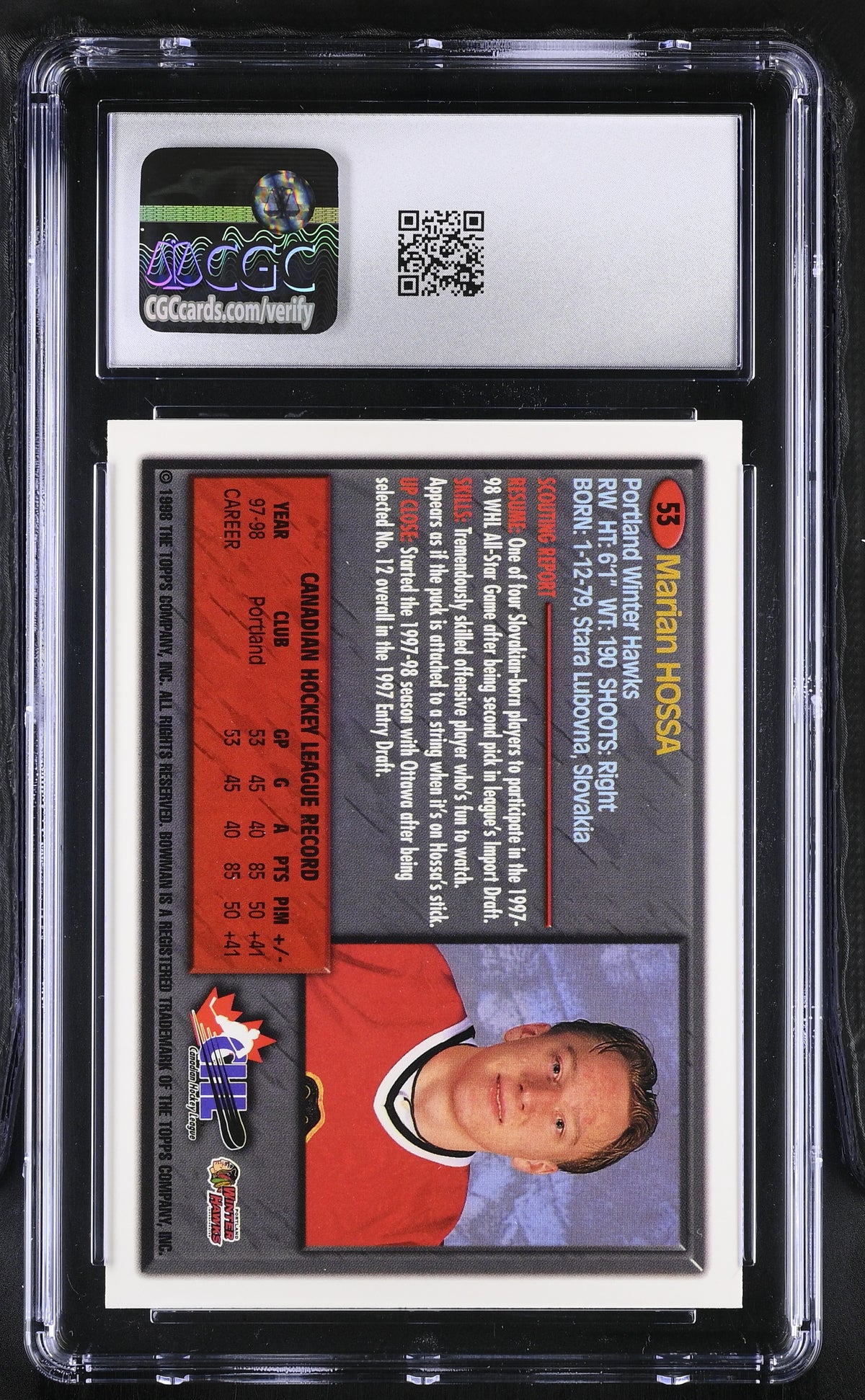 1998-99 Bowman Canadien Hockey League Marian Hossa Rookie #53 CGC 10