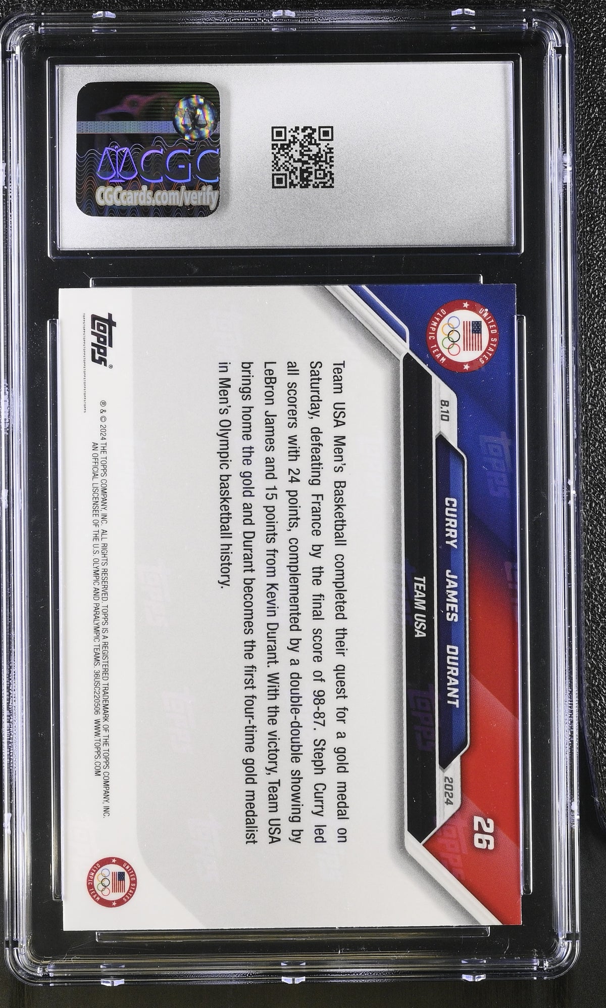 2024 Topps Now Olympic Games Kevin Durant LeBron James Stephen Curry #26 CGC 10