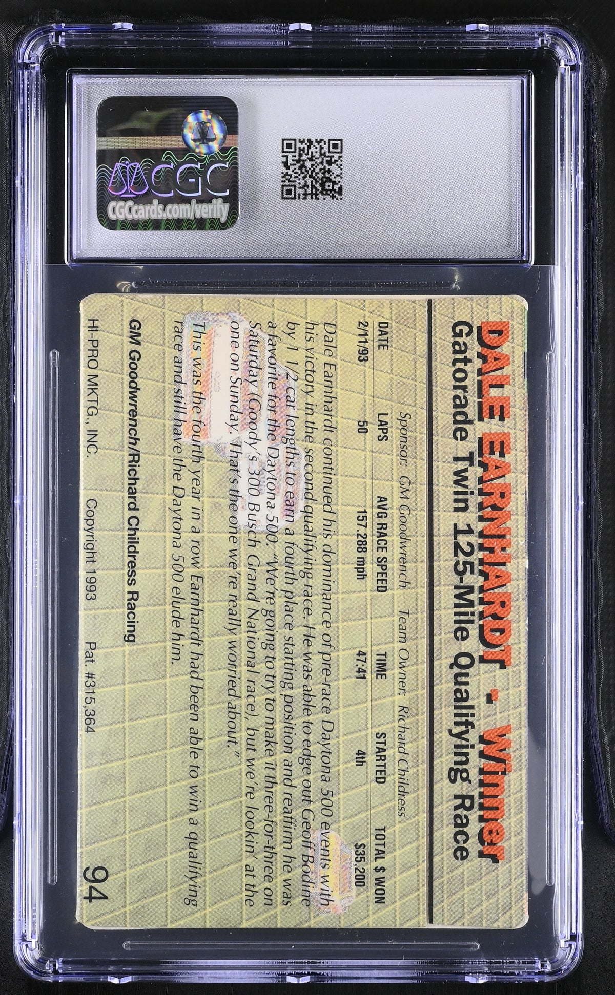 1993 Action Packed Dale Earnhardt #94 CGC 9.5