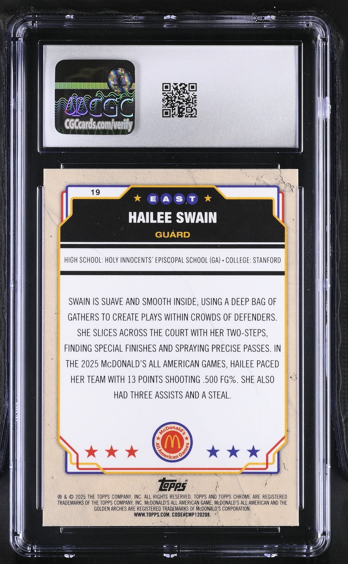 2025 Topps Chrome Mcdonald's Hailee Swain McFlurry Refractor Rookie #19 CGC 9