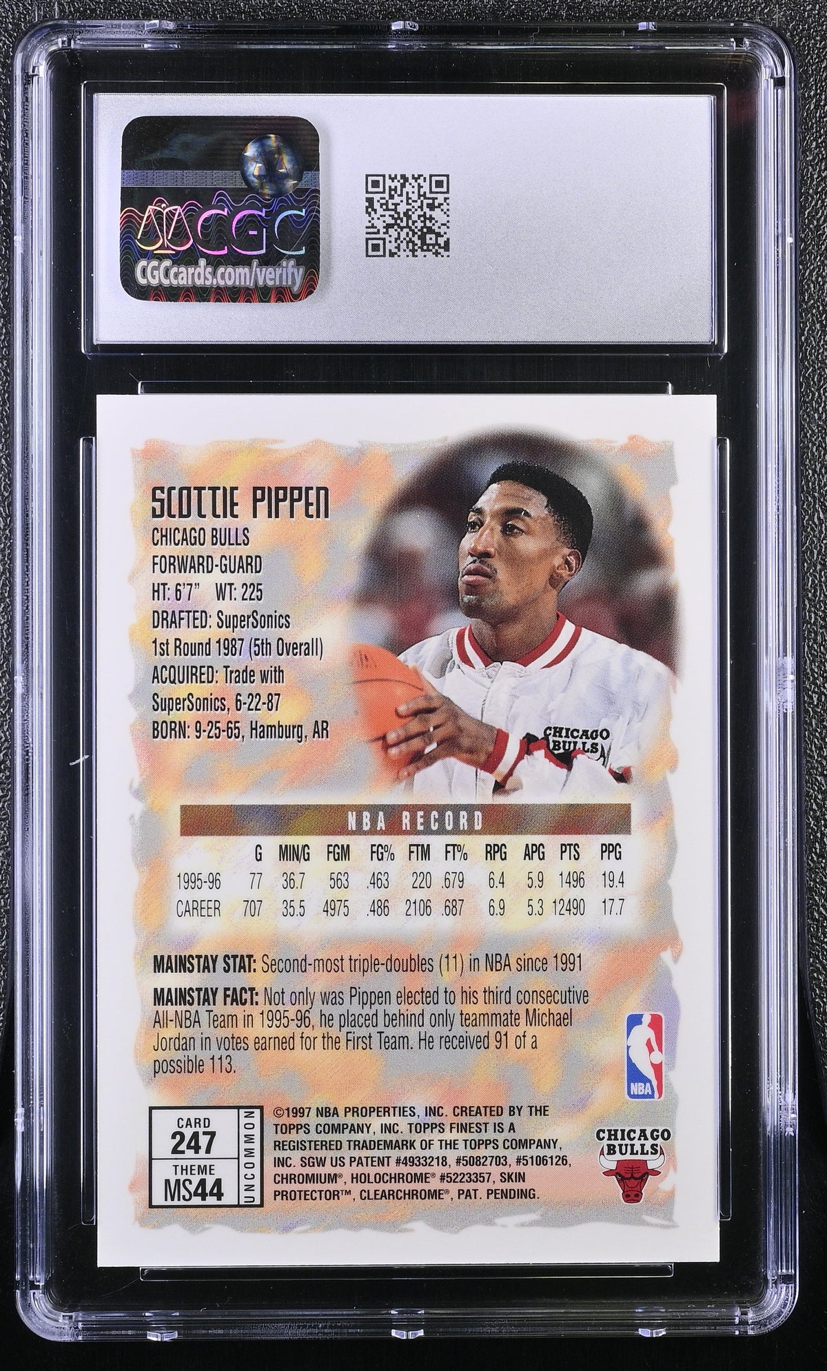 1996-97 Topps Finest Scottie Pippen w/ Coating #247 CGC 9.5 Chicago Bulls