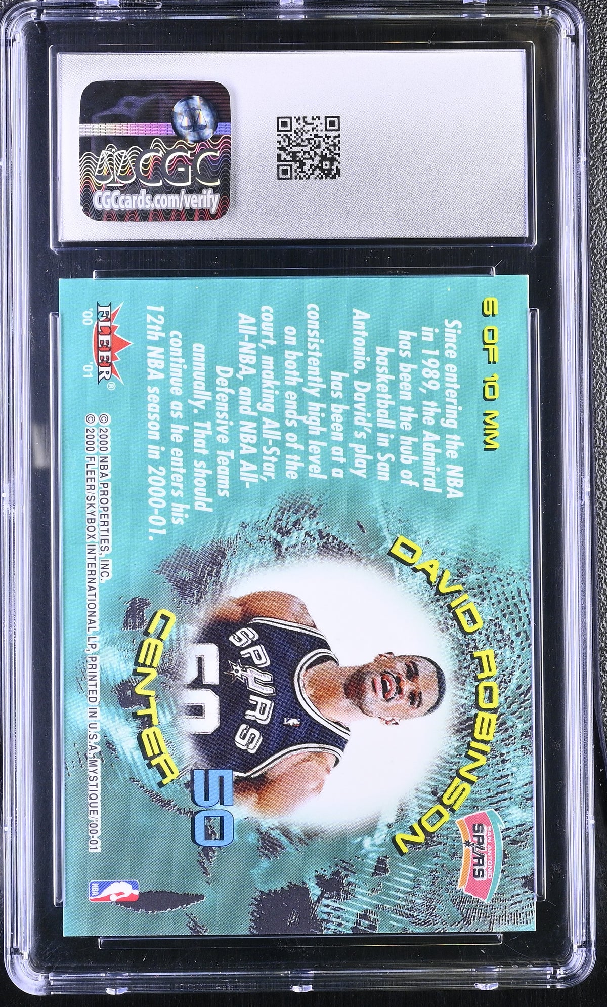 2000-01 Fleer Mystique David Robinson Middle Men #6MM CGC 9 San Antonio Spurs