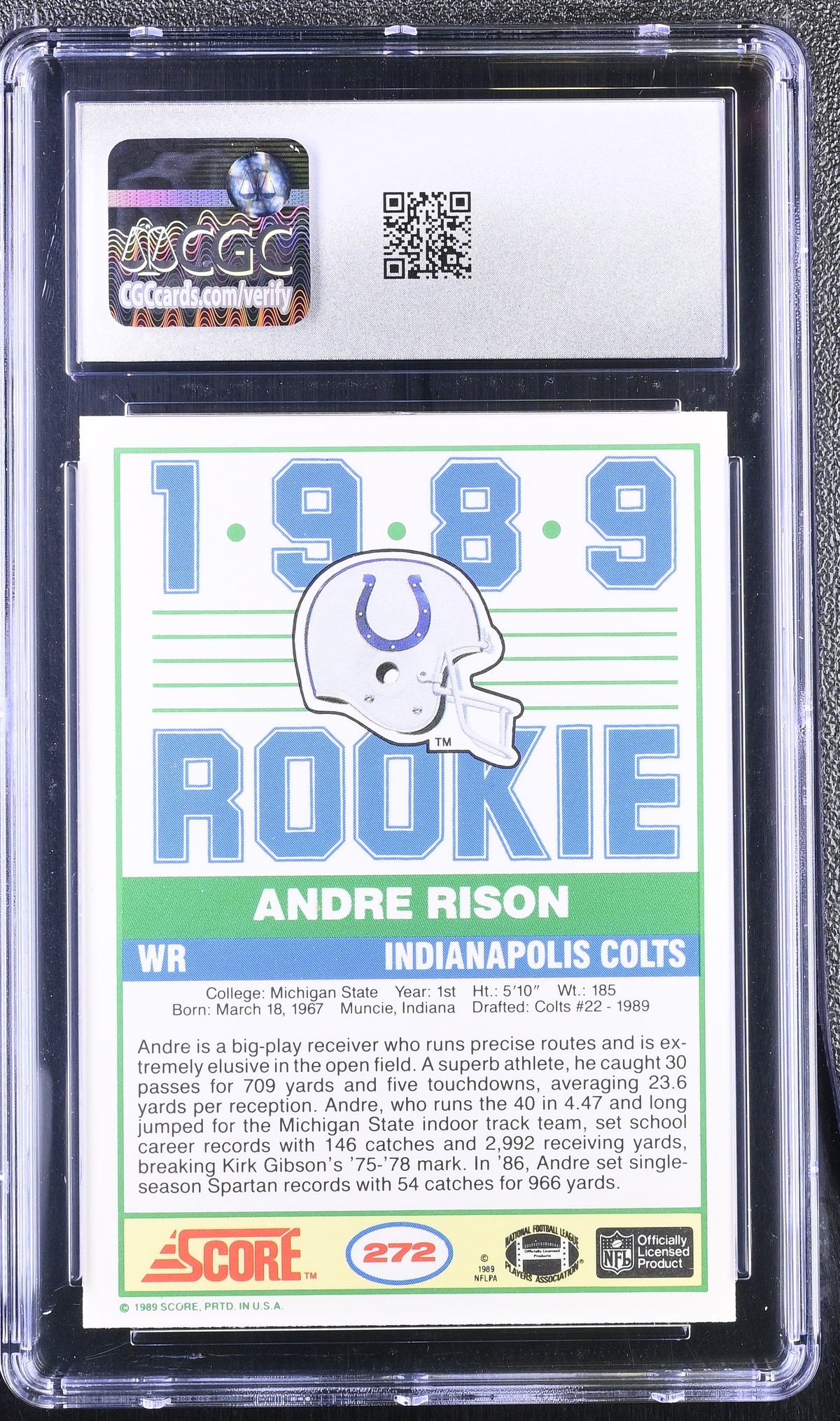 1989 Score Andre Rison Rookie #272 CGC 10 Indianapolis Colts