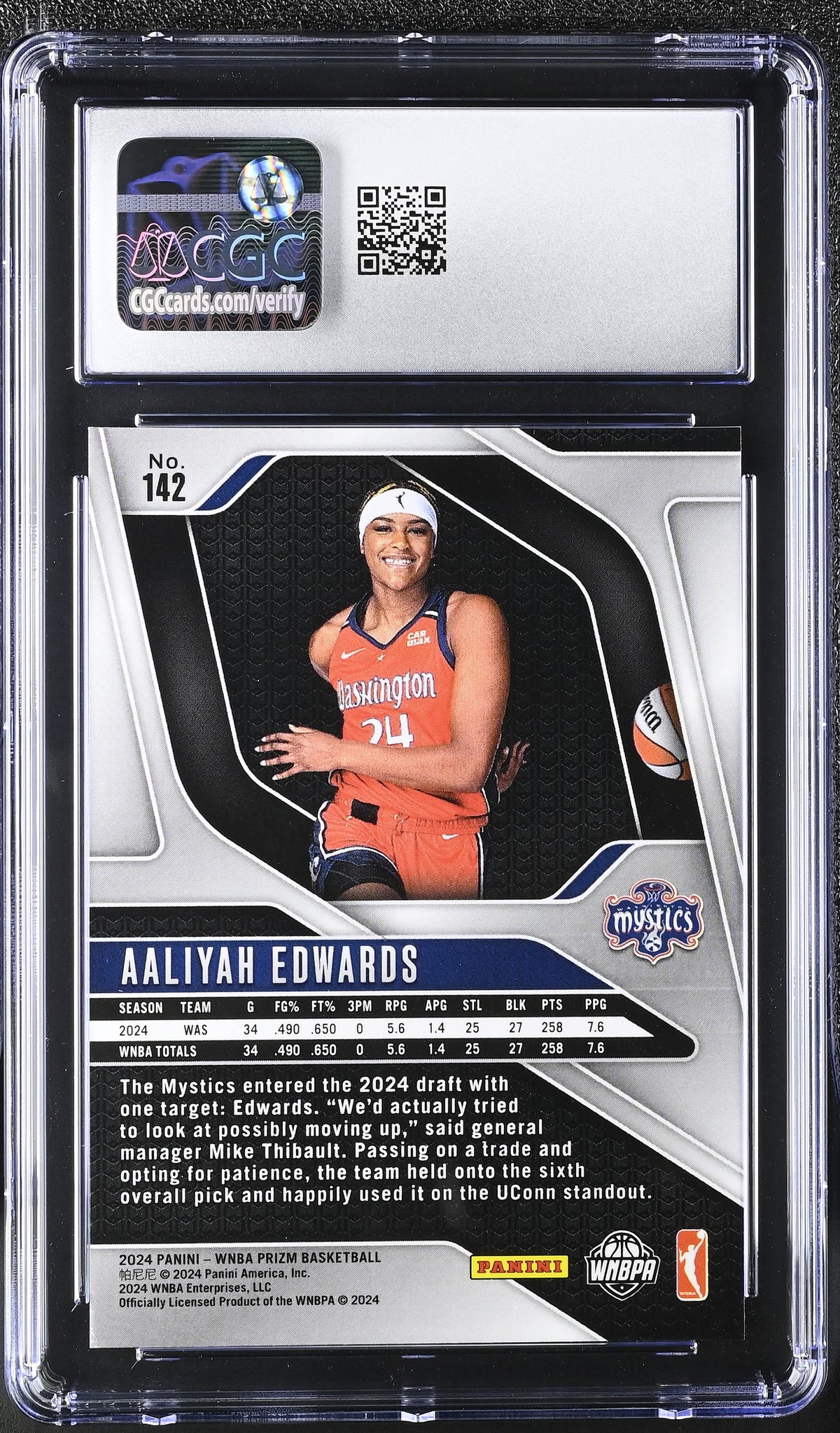 2024 Panini Prizm WNBA Aaliyah Edwards Ice Rookie #142 CGC 9.5 Mystics