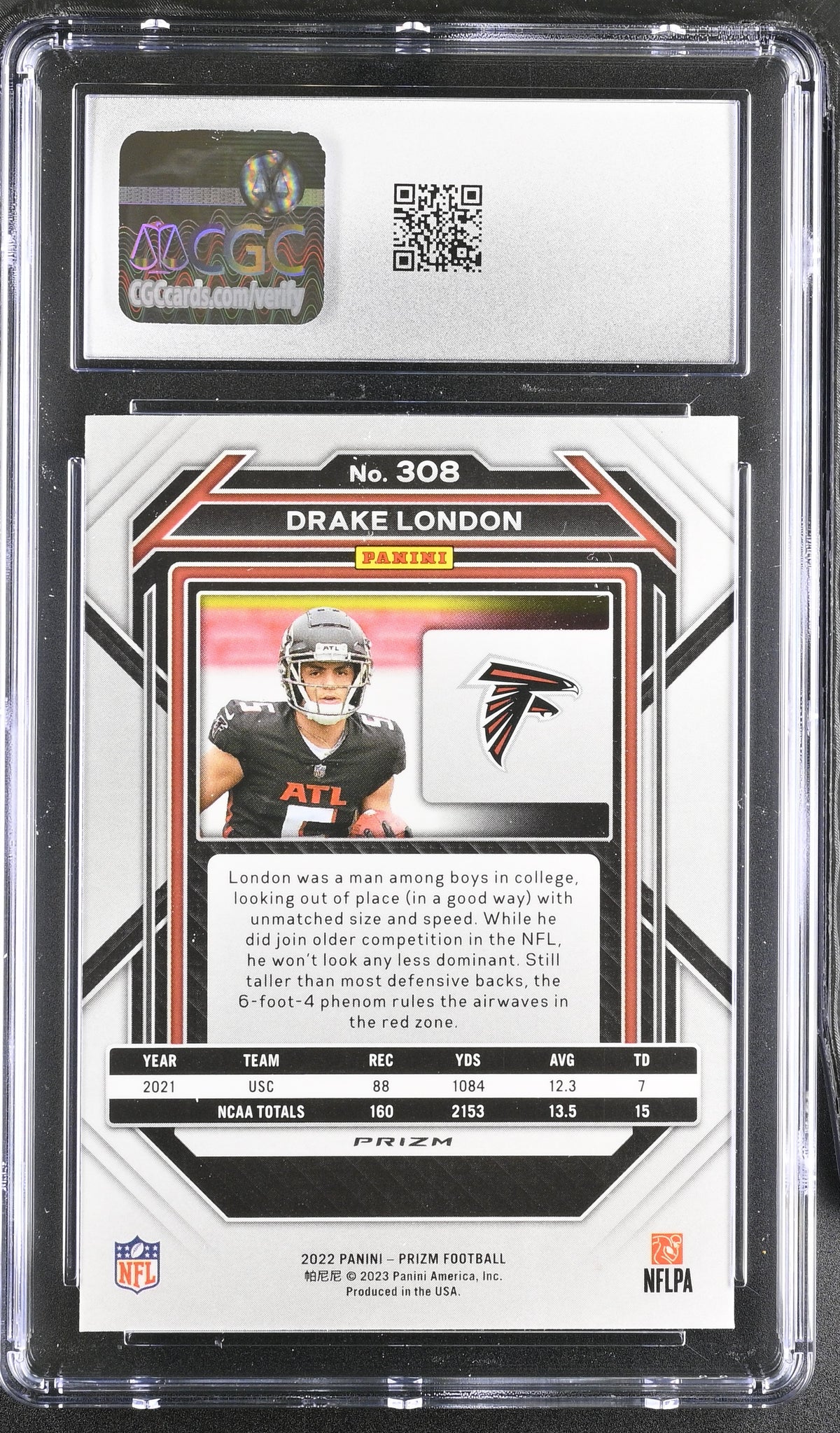2022 Panini Prizm Drake London Orange Ice Rookie #308 CGC 9 Atlanta Falcons