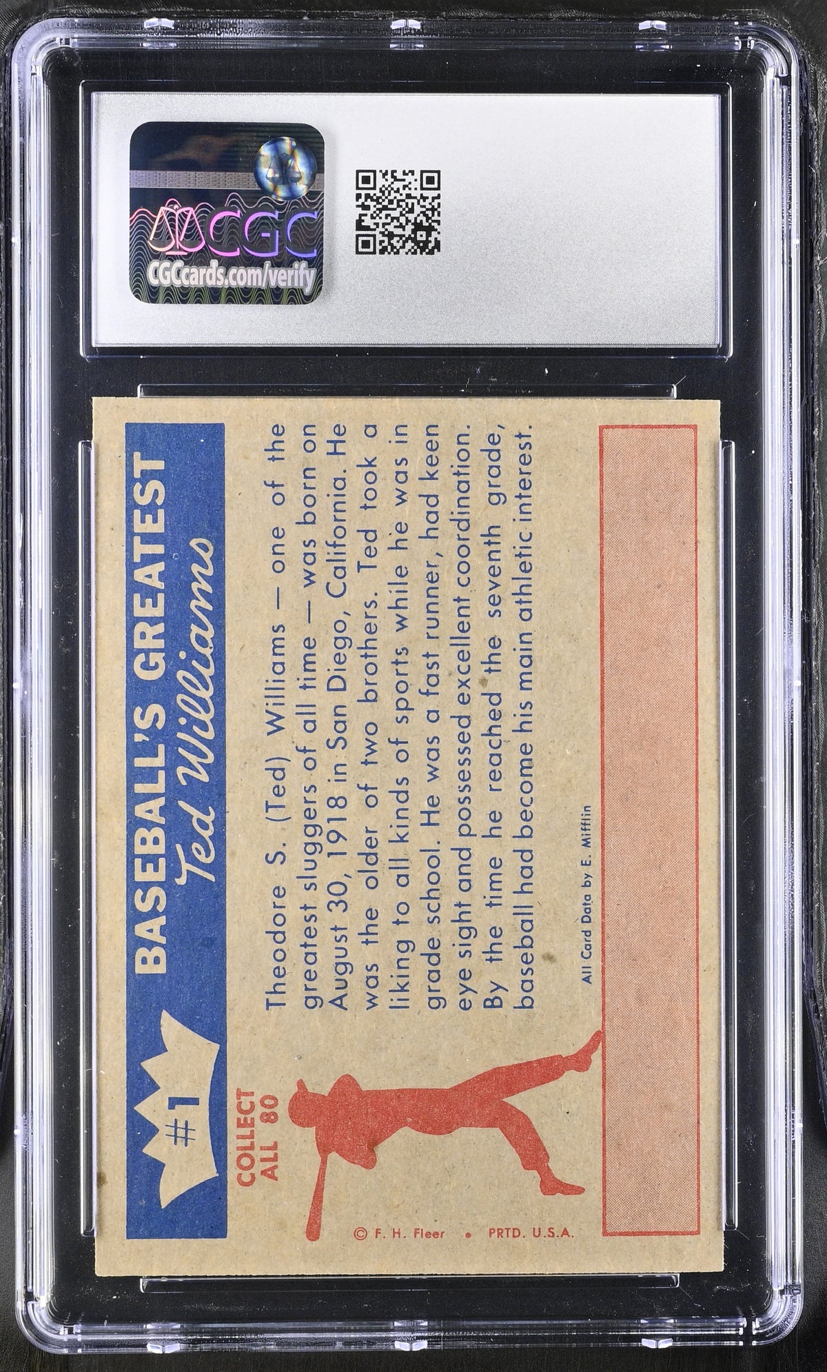 1959 Fleer Ted Williams The Early Years #1 CGC 8 Boston Red Sox