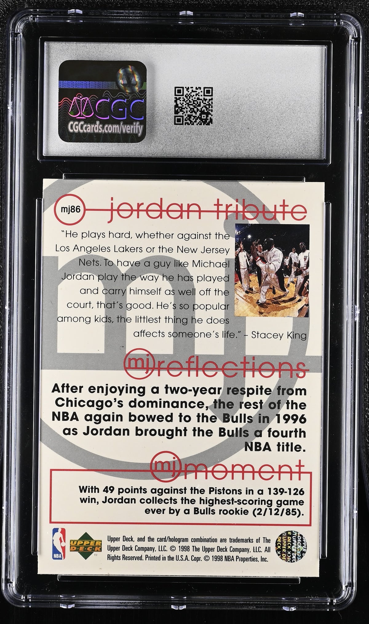 1997-98 Upper Deck Jordan Tribute Michael Jordan #MJ86 CGC 9.5 Chicago Bulls