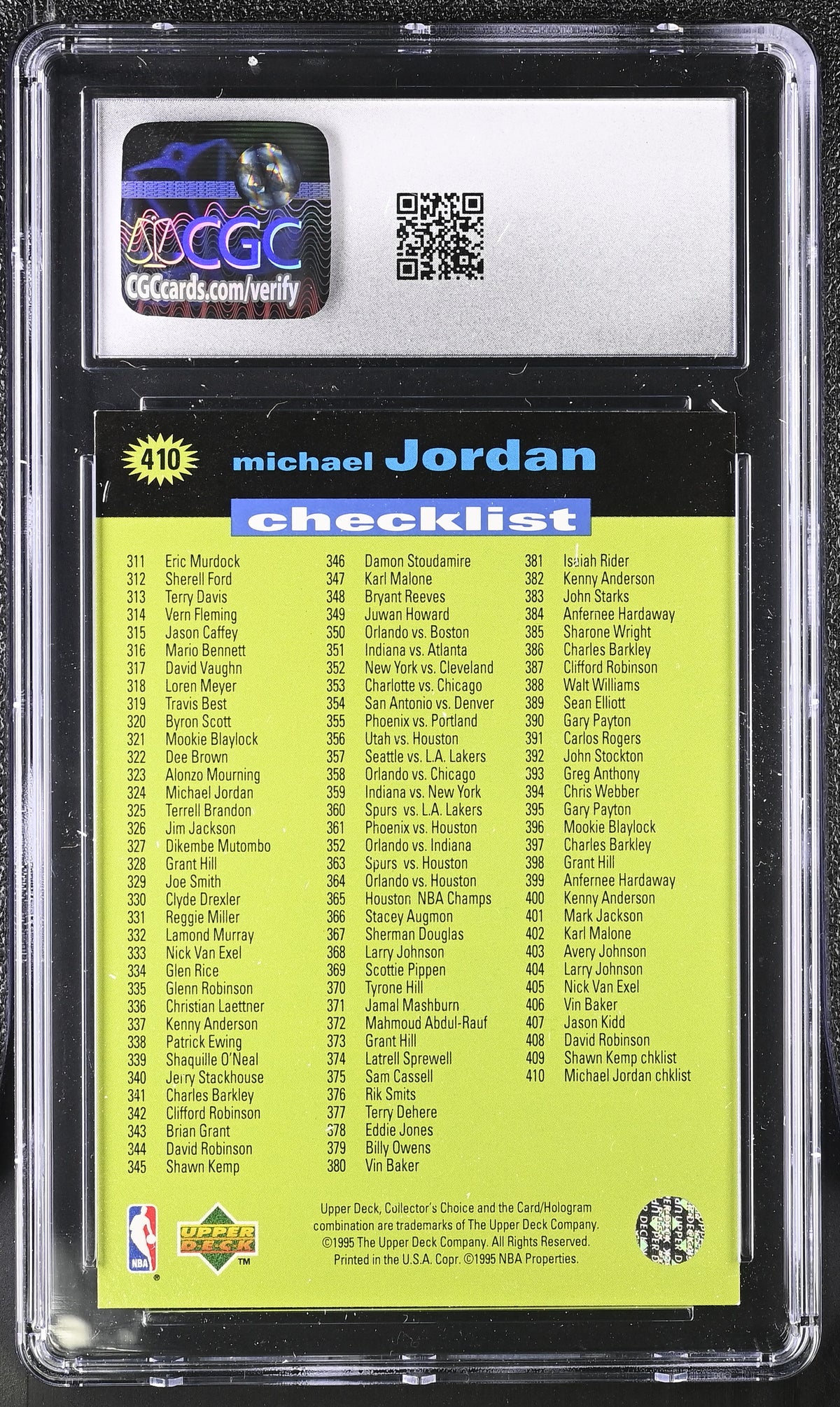 1995-96 Collector's Choice Michael Jordan Checklist 311-410 #410 CGC 9 Bulls