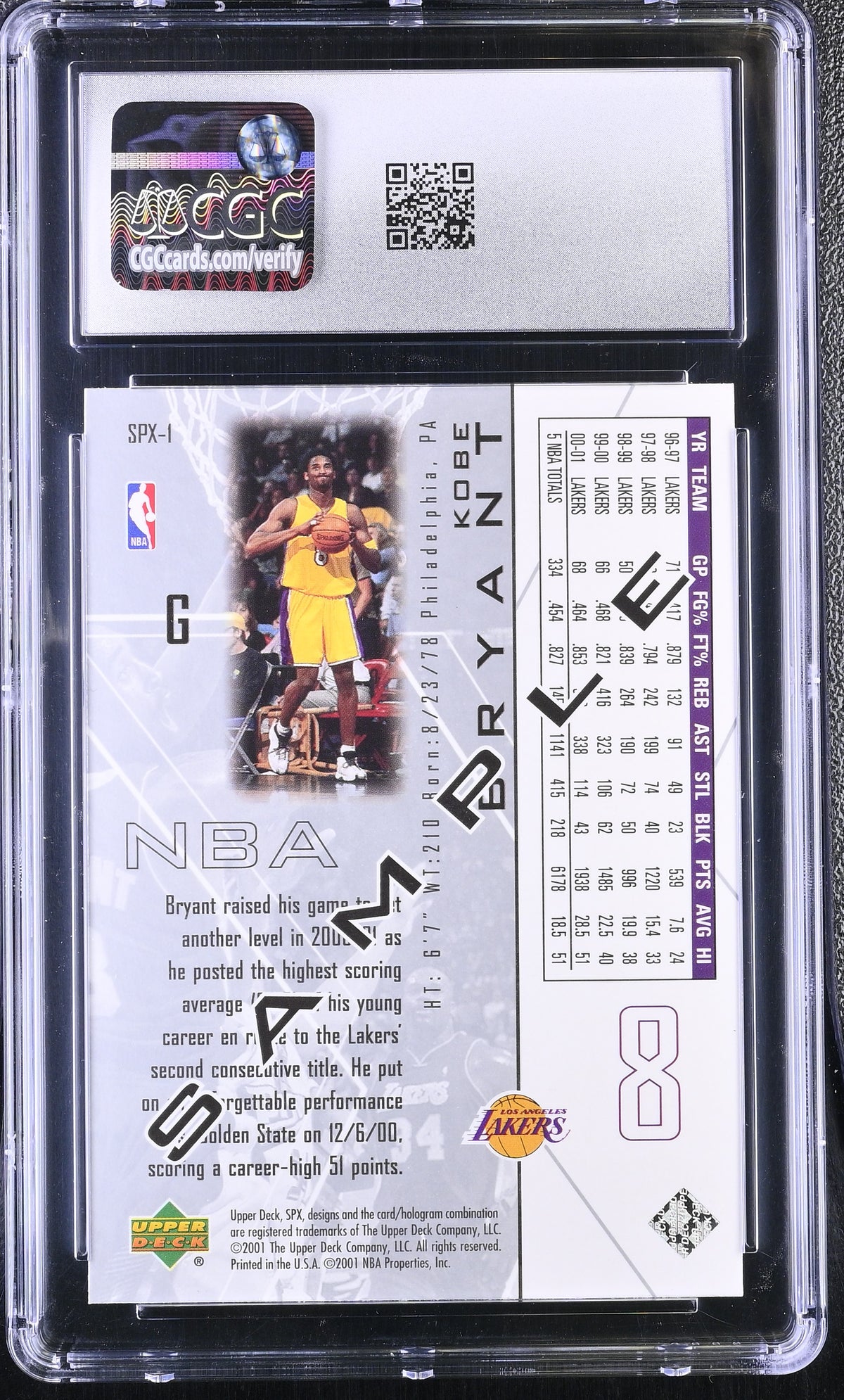 2001-02 SPX Kobe Bryant Sample #SPX-1 CGC 8.5 Los Angeles Lakers