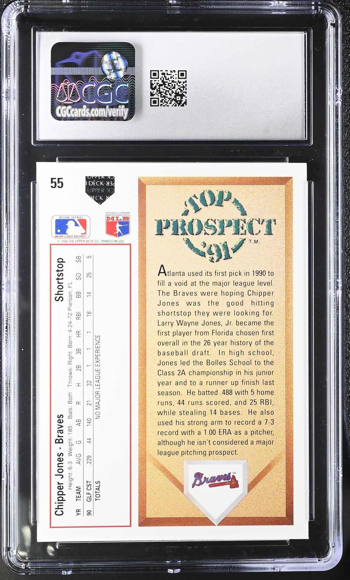 1991 Upper Deck Chipper Jones Rookie #55 CGC 10 Atlanta Braves