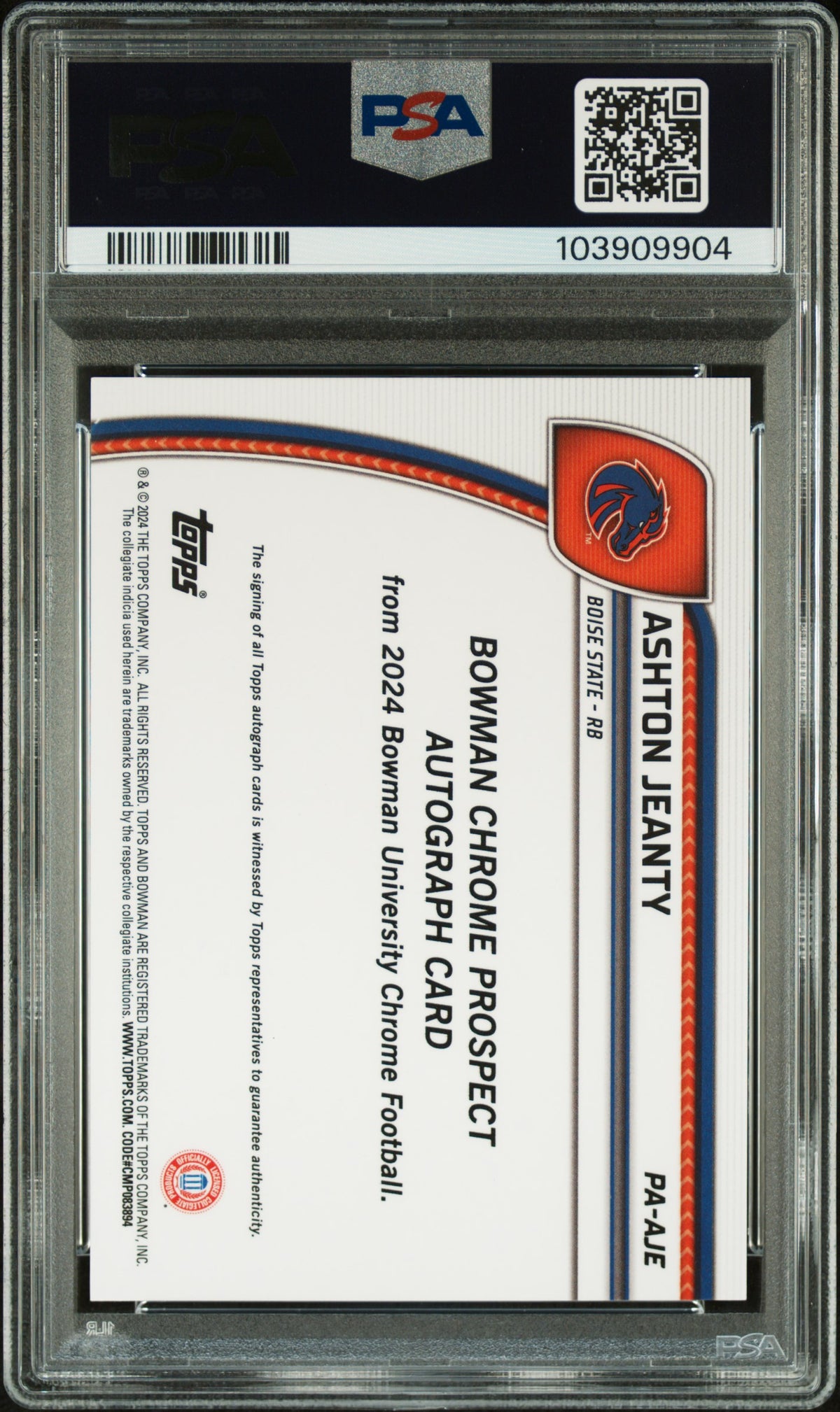 2024 Bowman University Chrome Bowman Auto Ashton Jeanty Green /99 Rookie PSA 9