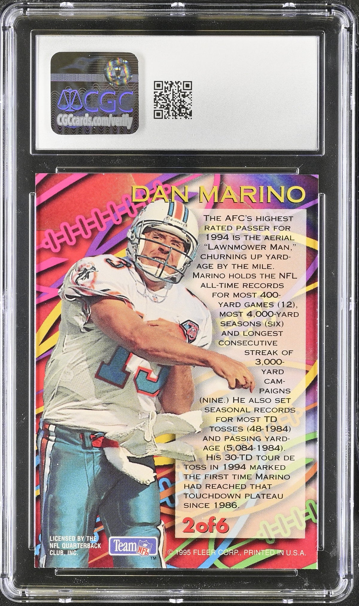 1995 Fleer Dan Marino Aerial Attack #2 CGC 9 Miami Dolphins