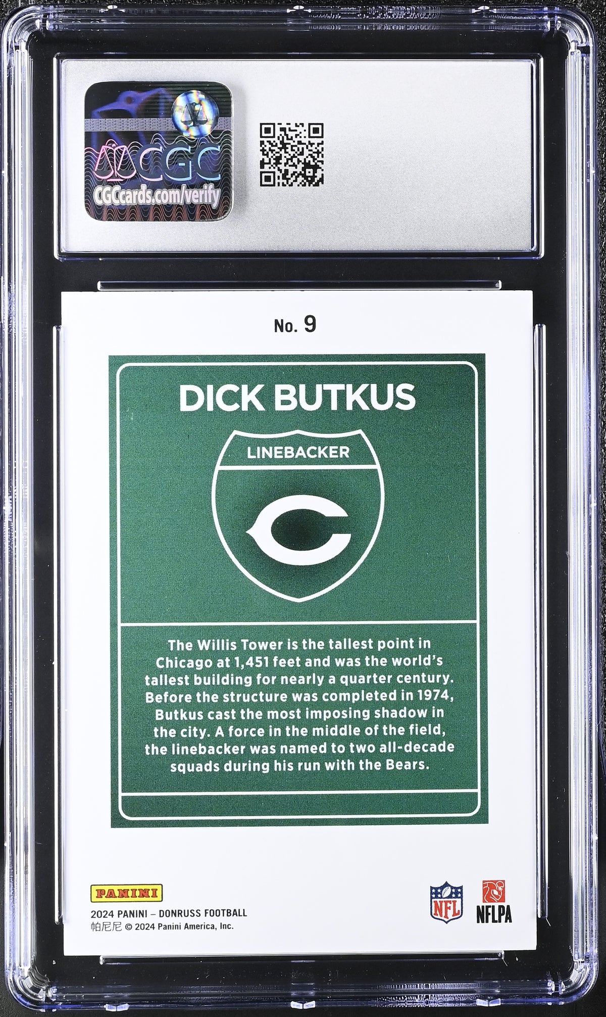 2024 Donruss Dick Butkus Downtown #9 CGC 10 Chicago Bears
