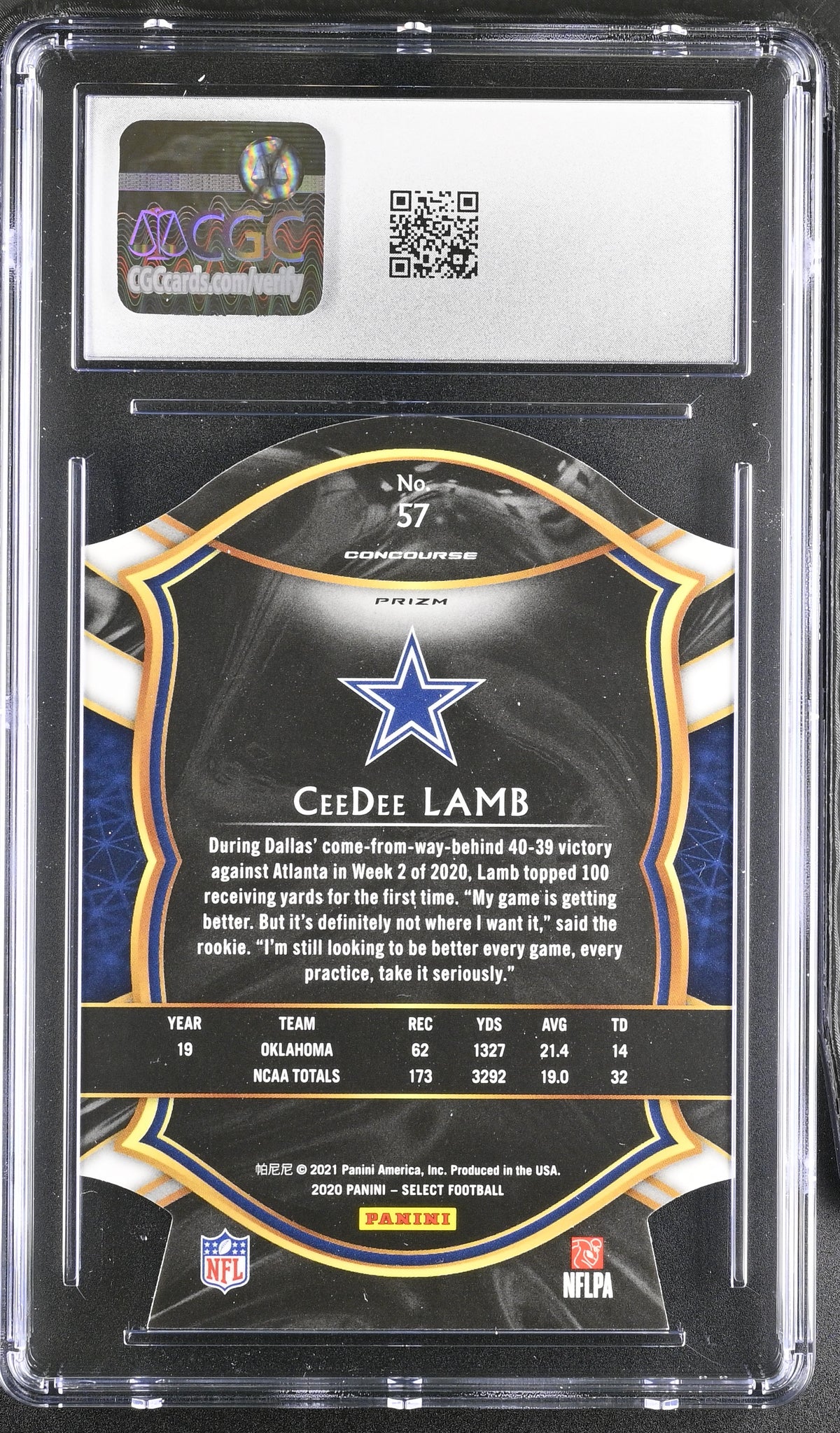 2020 Panini Select CeeDee Lamb Maroon Die-Cut Rookie #57 CGC 10 Dallas Cowboys