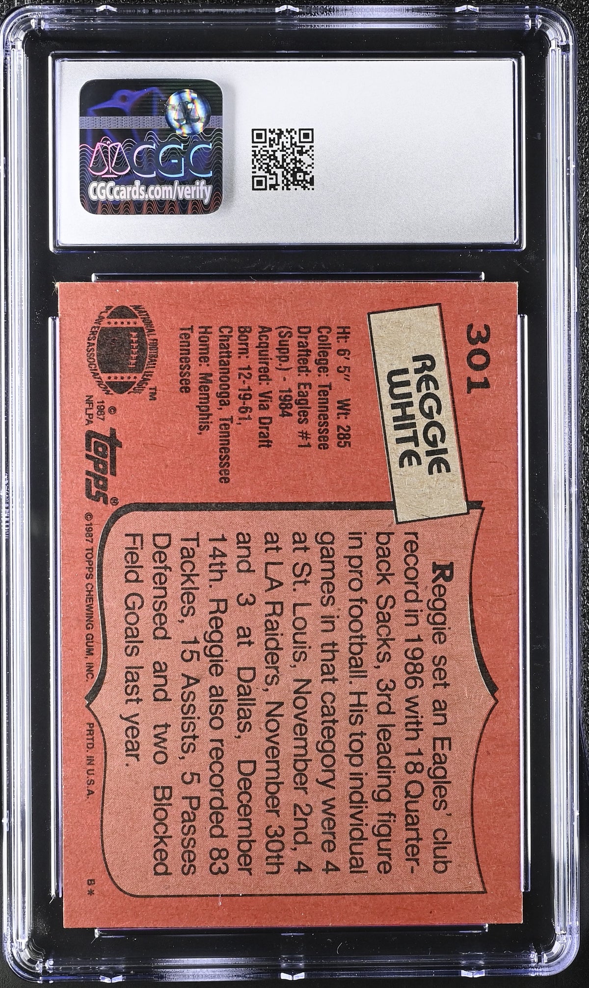 1987 Topps Reggie White All Pro #301 CGC 9 Philadelphia Eagles